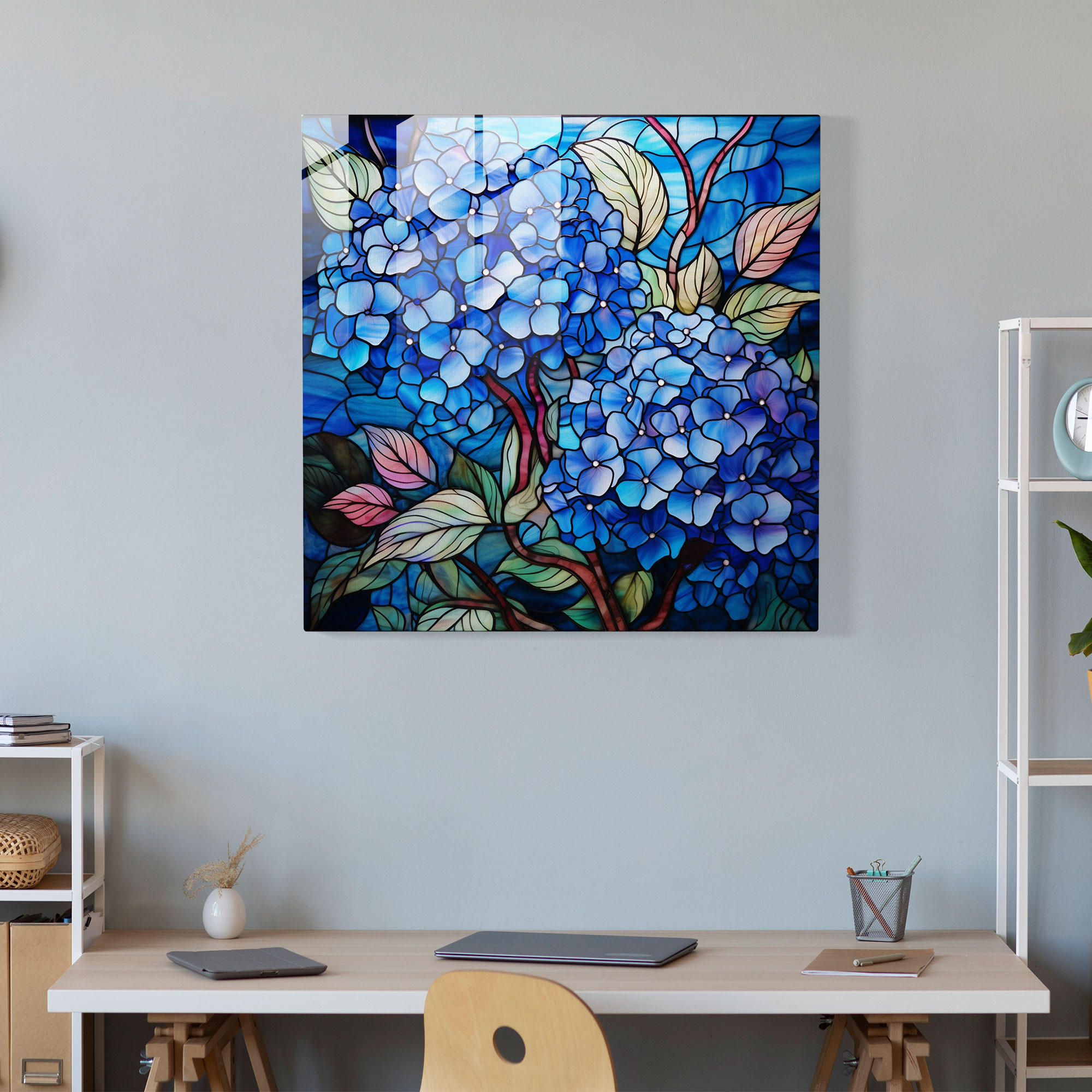 Radiant Hydrangea Glass Print - Hydrangea, Play Of Light, Intricate Details, Modern Art