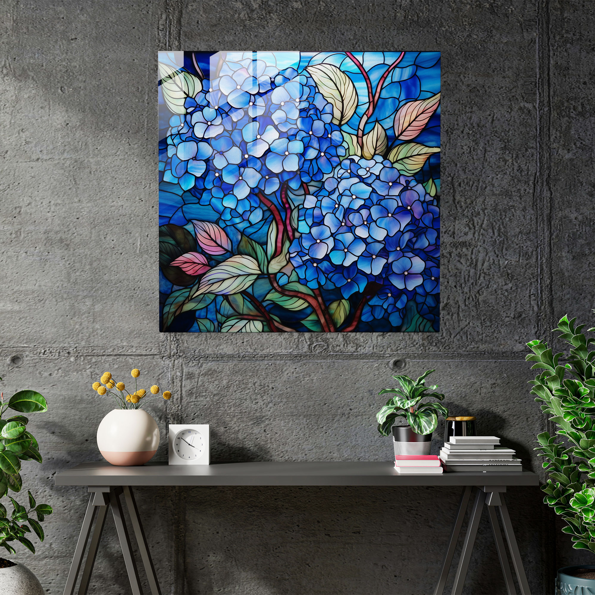 Radiant Hydrangea Glass Print - Hydrangea, Play Of Light, Intricate Details, Modern Art