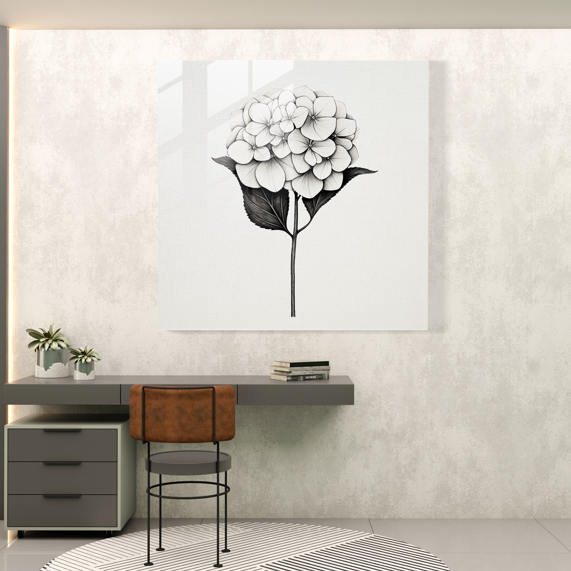 Contemporary Hydrangea Glass Print - Hydrangea, Modern Art, Wall Decoration, Glass Print