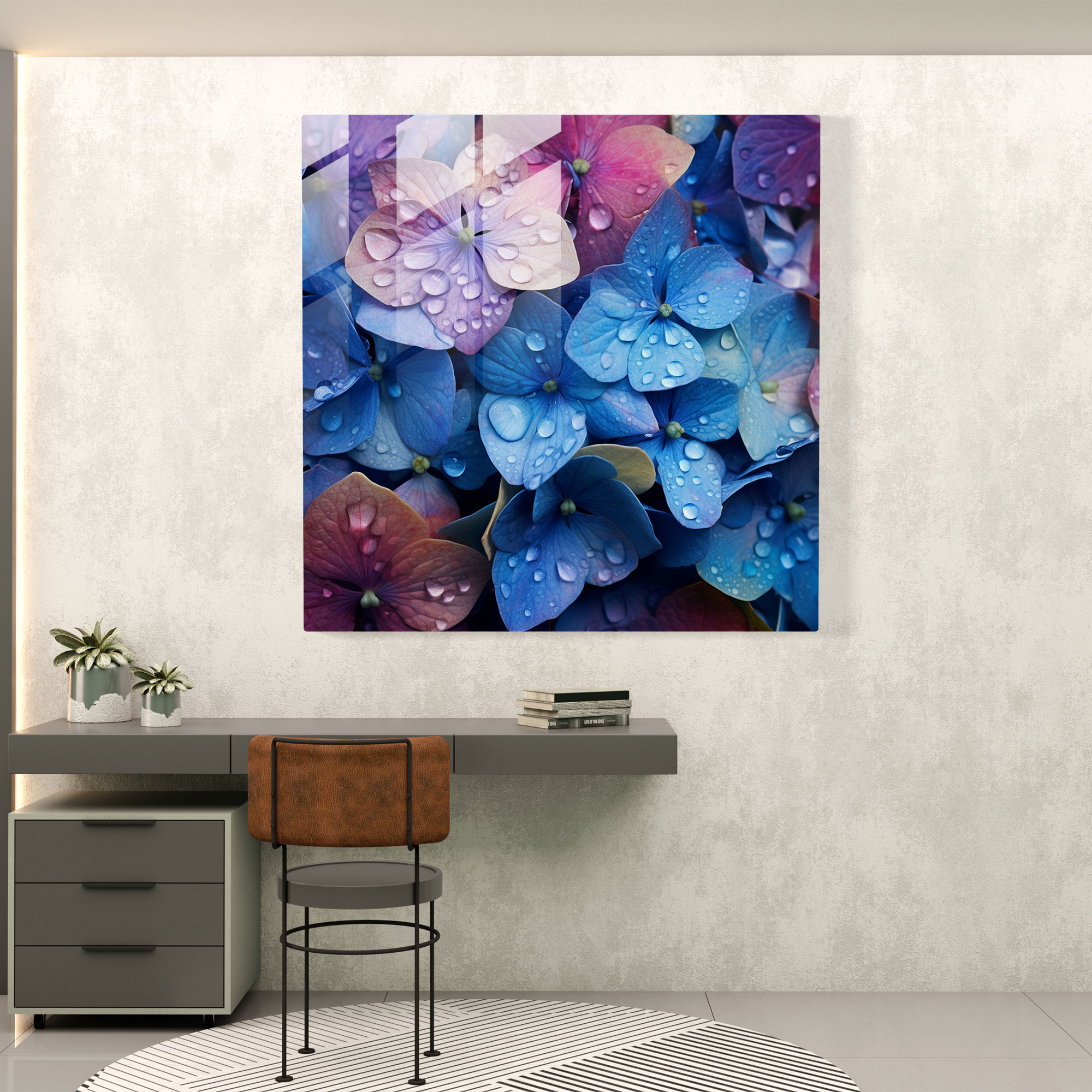 Vibrant Hydrangea Glass Print - Hydrangea, Home Decoration, Glass Print, Vibrant