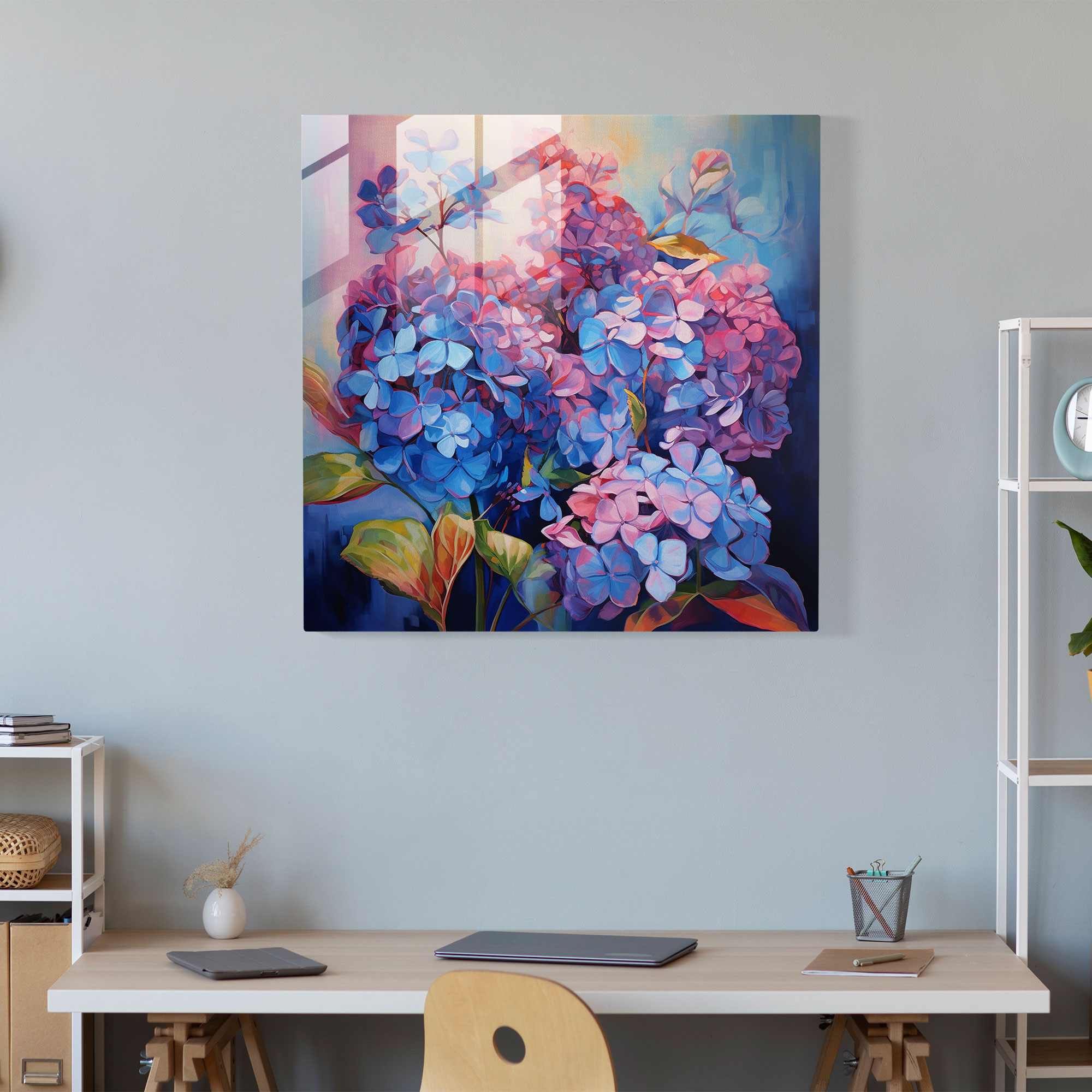 Dynamic Hydrangea Glass Print - Hydrangea, Wall Decoration, Modern Art, Movement