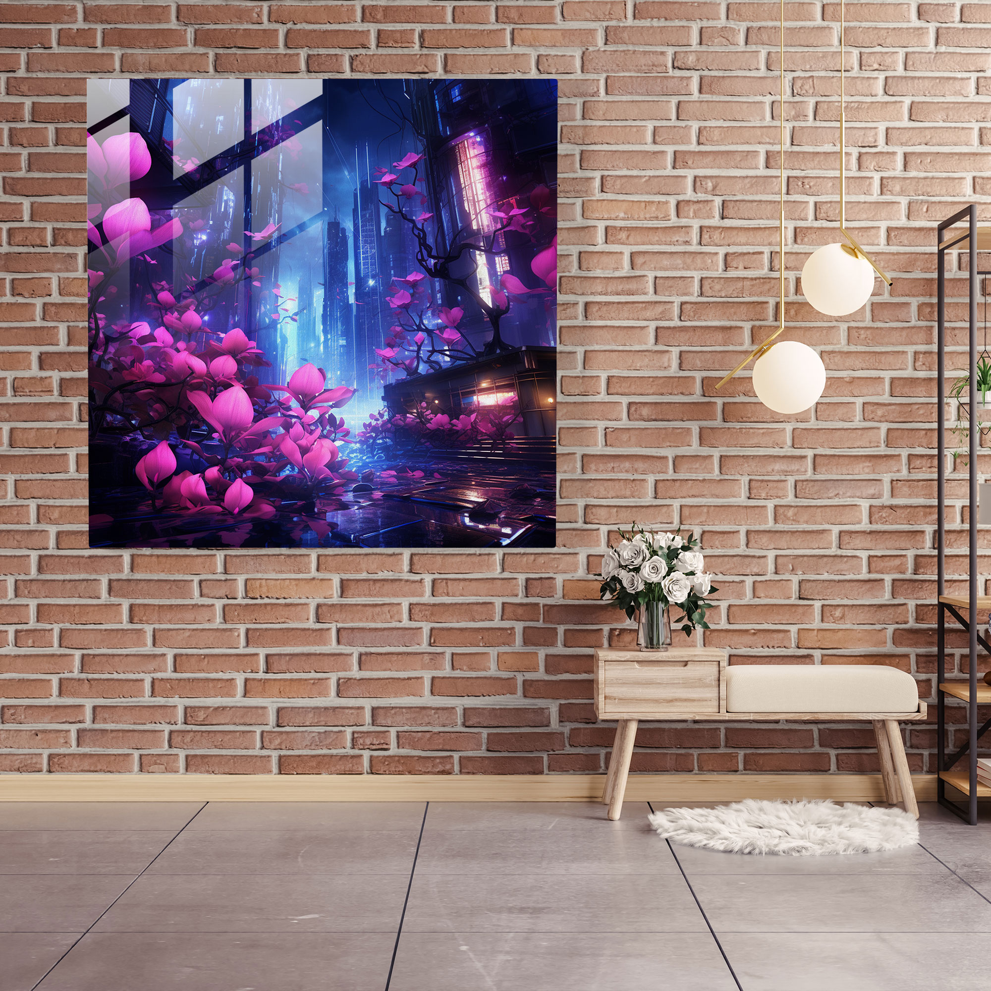 Neon Hydrangea Glass Print - Hydrangea, Hydrangea, Glass Print, Neon