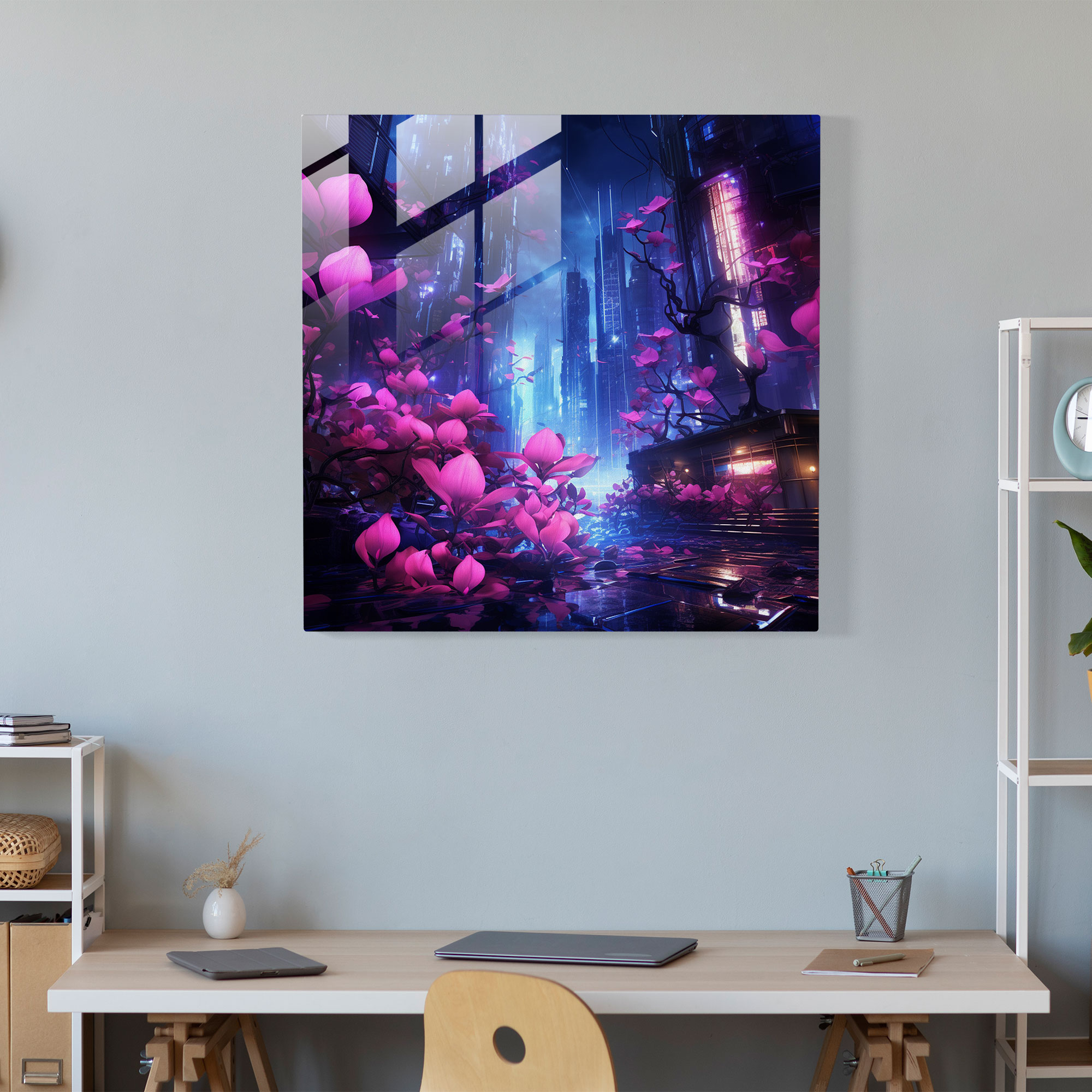 Neon Hydrangea Glass Print - Hydrangea, Hydrangea, Glass Print, Neon