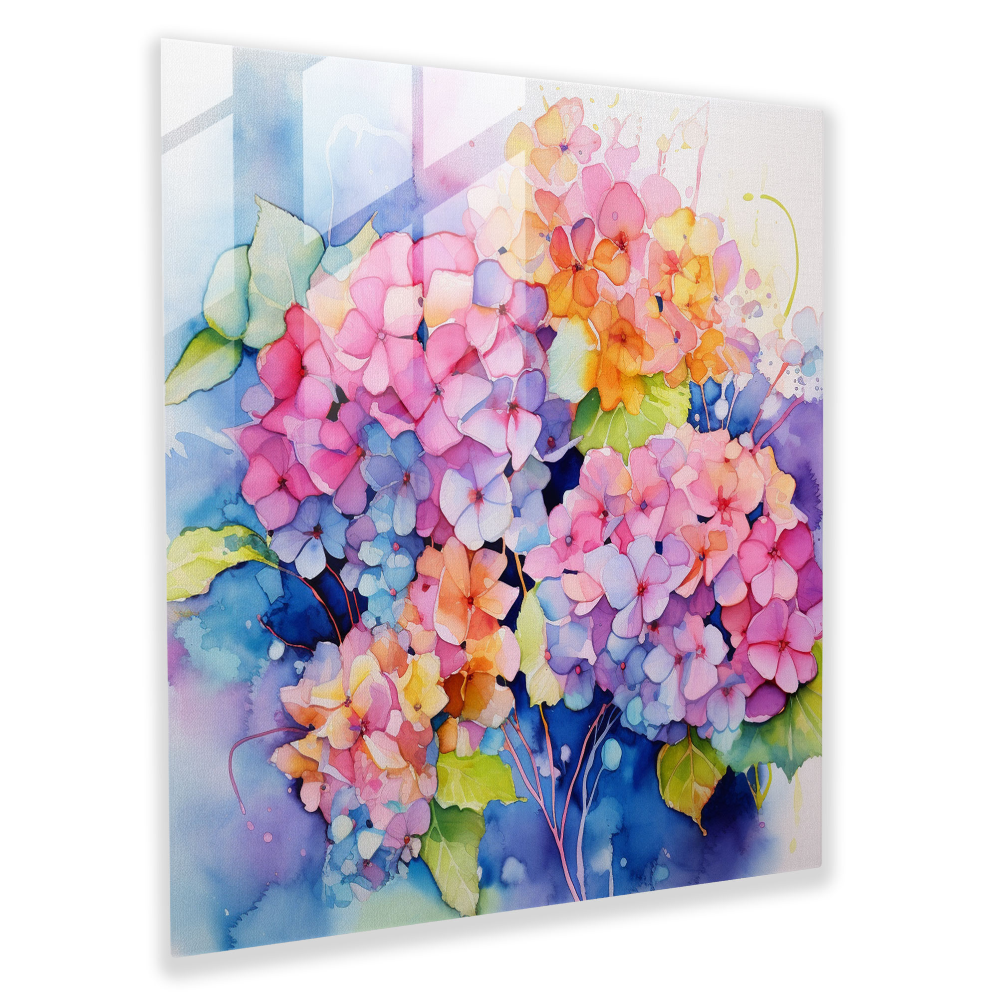 Hydrangea Glass Wall Art - Hydrangea, Hydrangea, Wall Decoration, Vibrant Colors