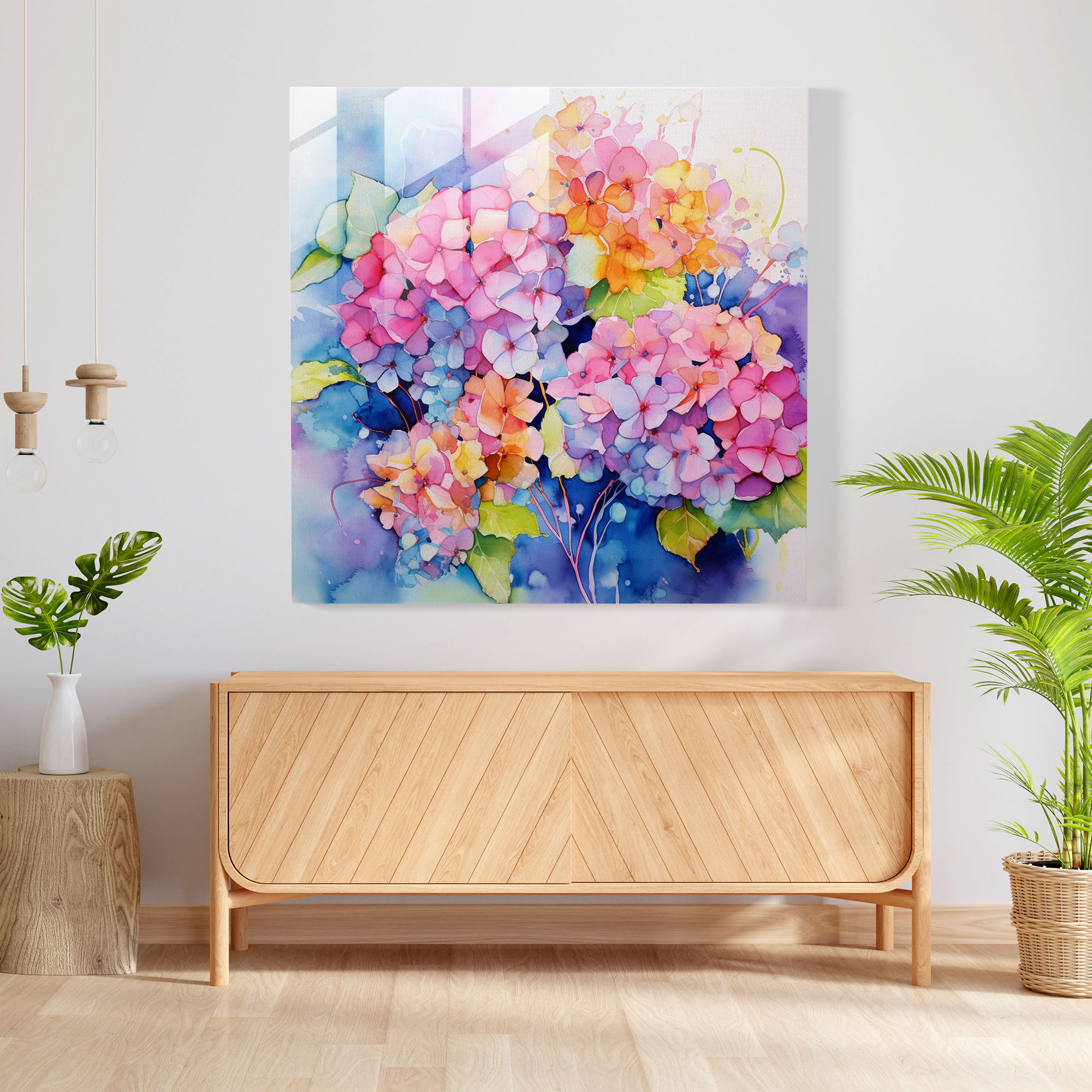 Hydrangea Glass Wall Art - Hydrangea, Hydrangea, Wall Decoration, Vibrant Colors