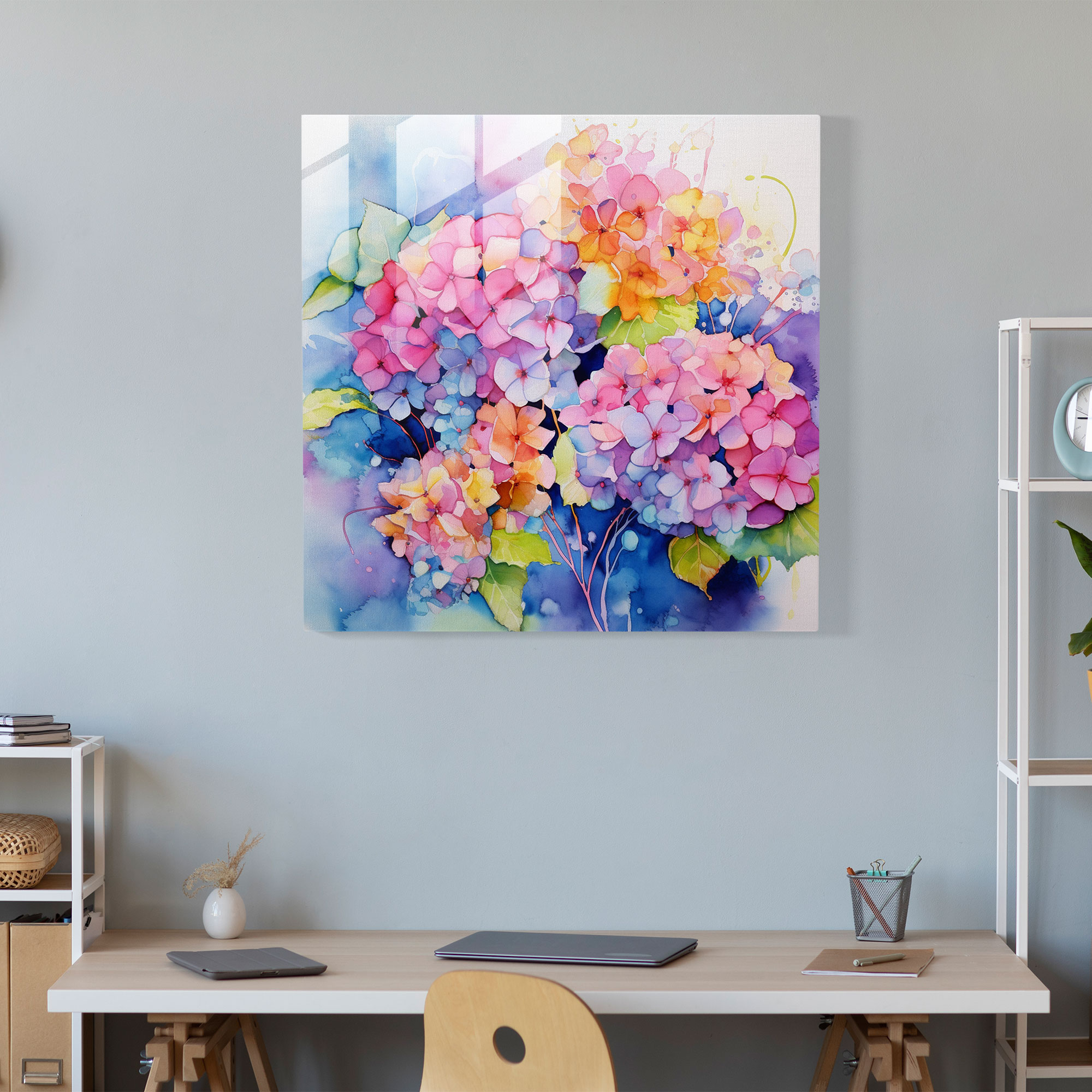 Hydrangea Glass Wall Art - Hydrangea, Hydrangea, Wall Decoration, Vibrant Colors