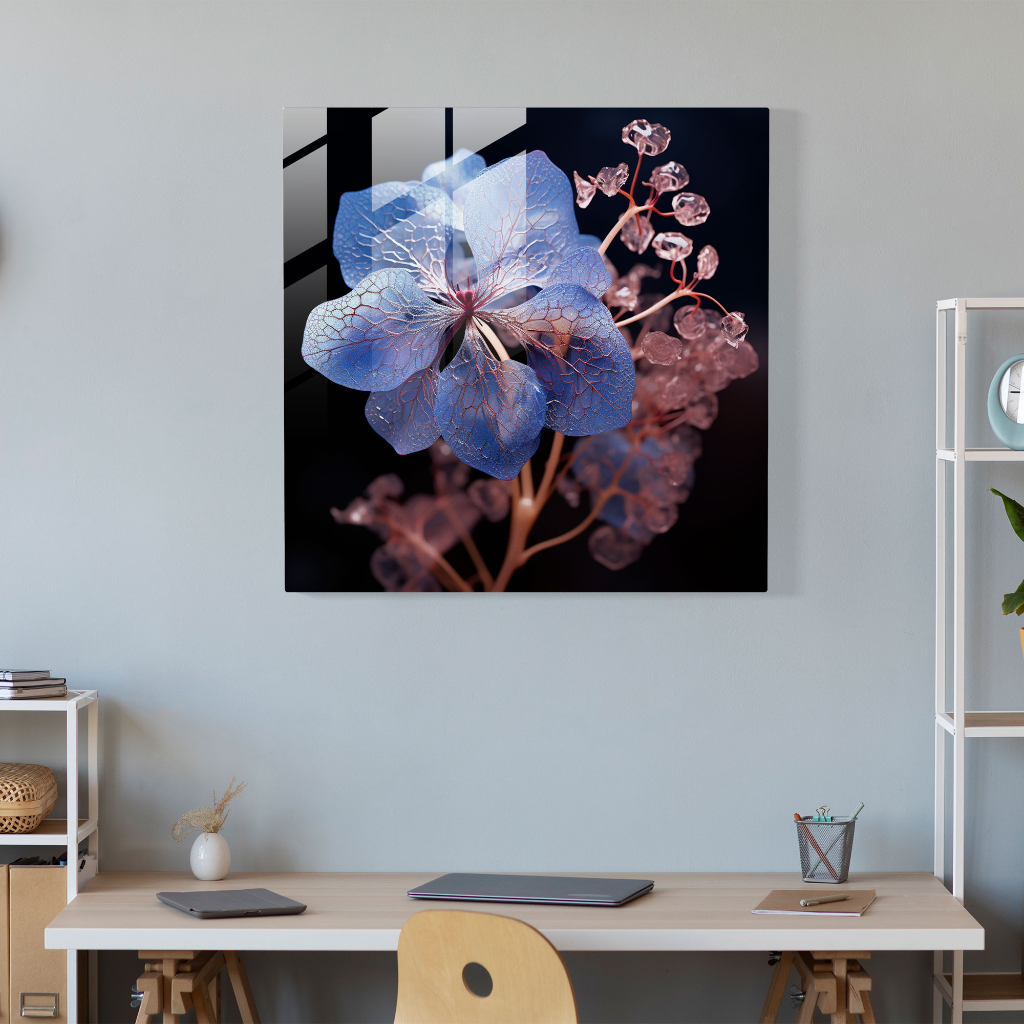 Hydrangea Blossom Glass Print - Hydrangea, Home Decoration, Glass Wall Art, Wall Decoration