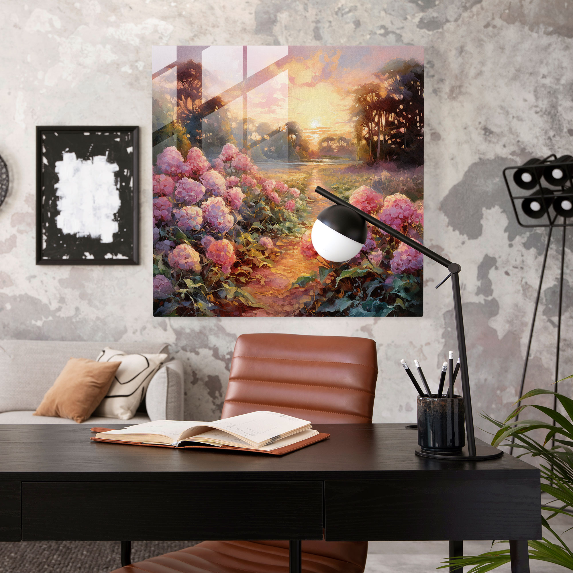 Hydrangea Garden Oil Painting - Hydrangea, Glass Wall Art, Impressionist Oil Painting, Hydrangea