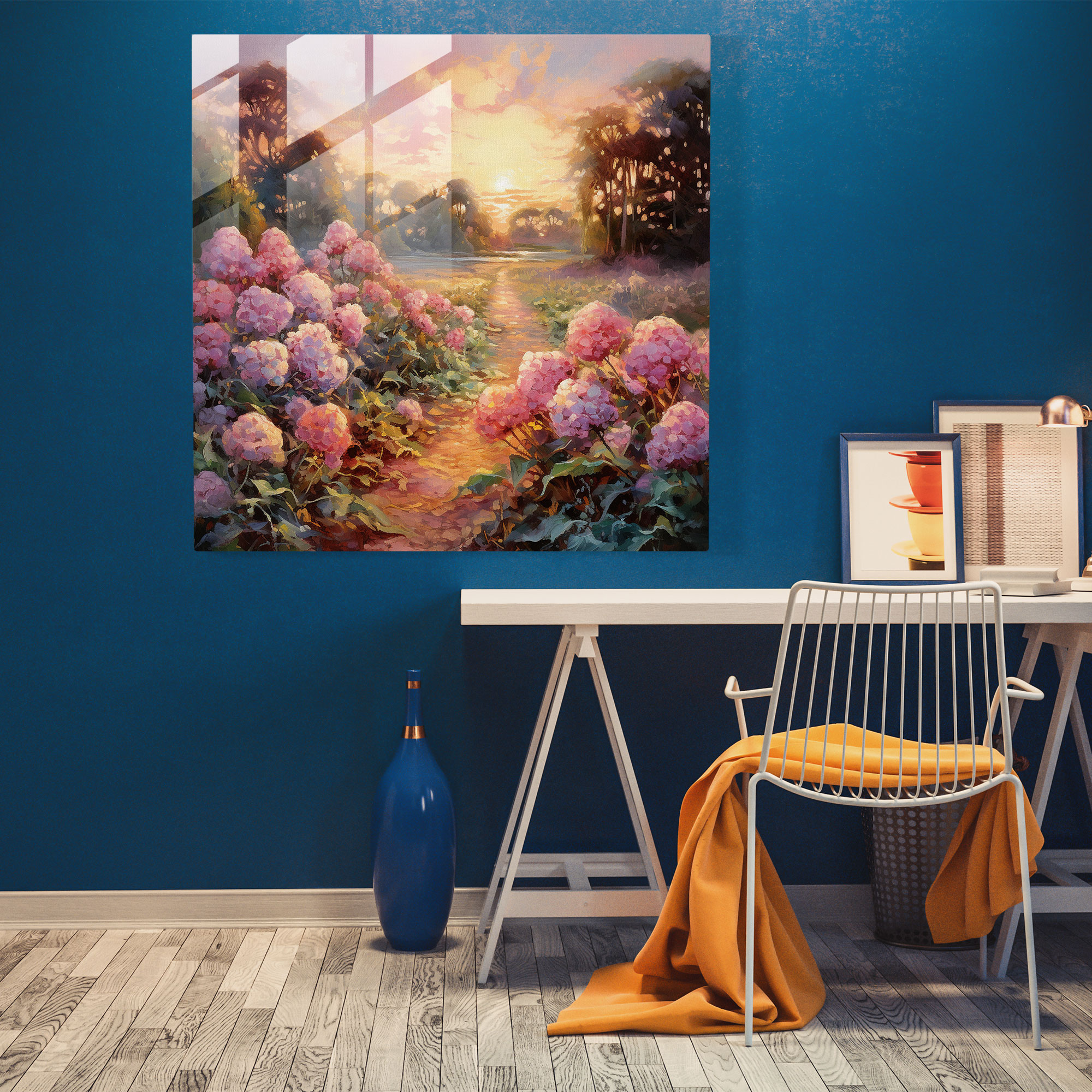 Hydrangea Garden Oil Painting - Hydrangea, Glass Wall Art, Impressionist Oil Painting, Hydrangea