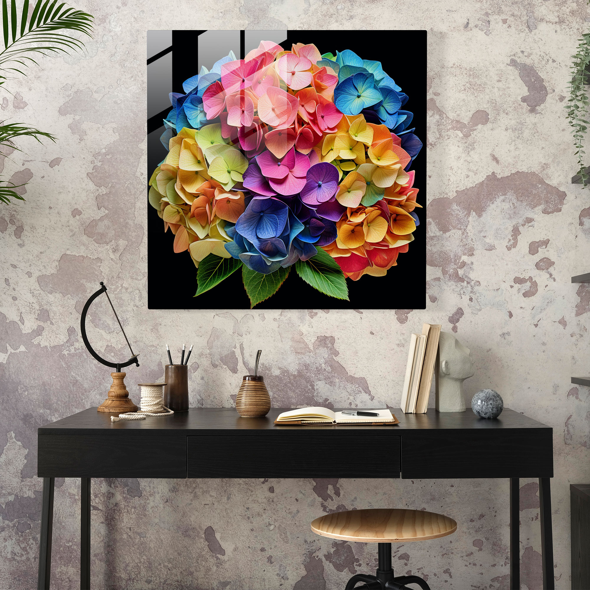 Pop Art Hydrangea Glass Print - Hydrangea, Home Decoration, Wall Decoration, Vibrant Colors