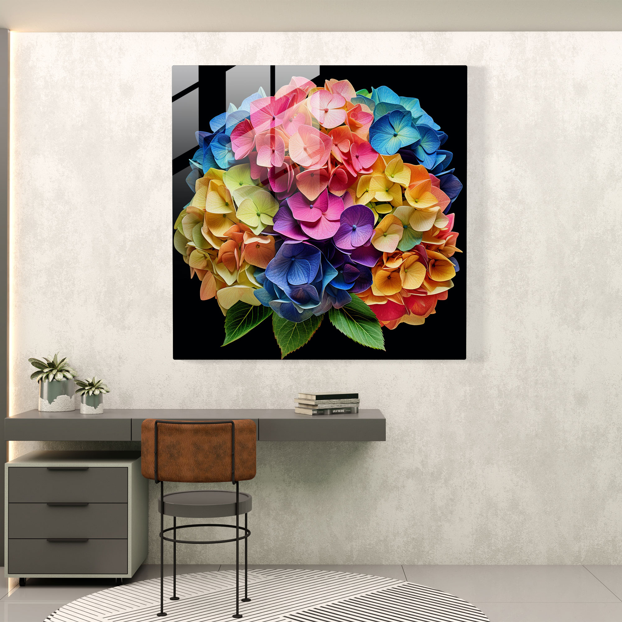 Pop Art Hydrangea Glass Print - Hydrangea, Home Decoration, Wall Decoration, Vibrant Colors