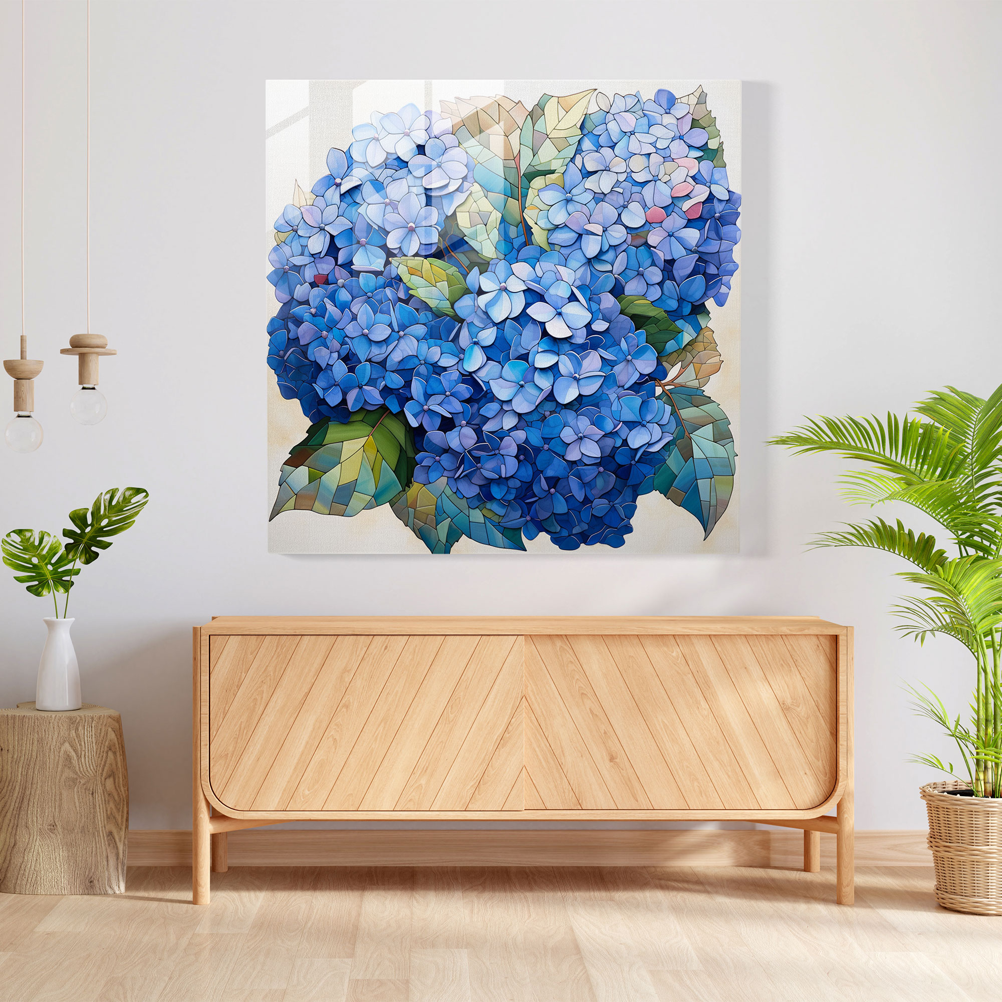 Hydrangea Mosaic Glass Wall Art - Hydrangea, Glass Wall Art, Modern Art, Abstract Composition