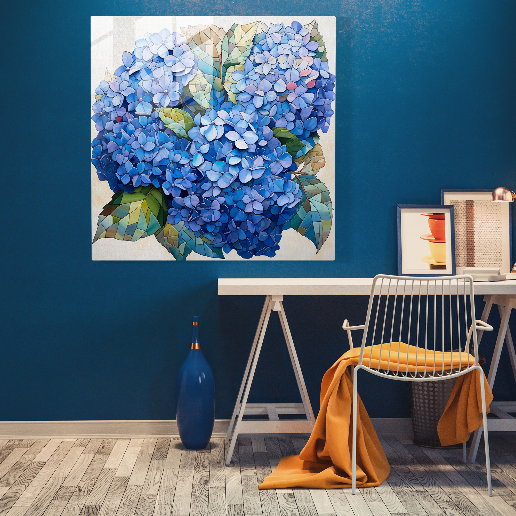 Hydrangea Mosaic Glass Wall Art - Hydrangea, Glass Wall Art, Modern Art, Abstract Composition