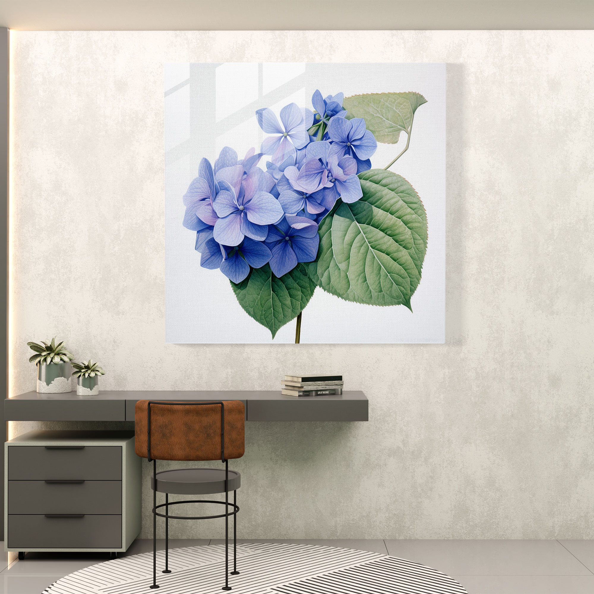 Botanical Hydrangea Glass Print - Hydrangea, Hydrangea, Petals And Leaves, Realistic Botanical Illustration