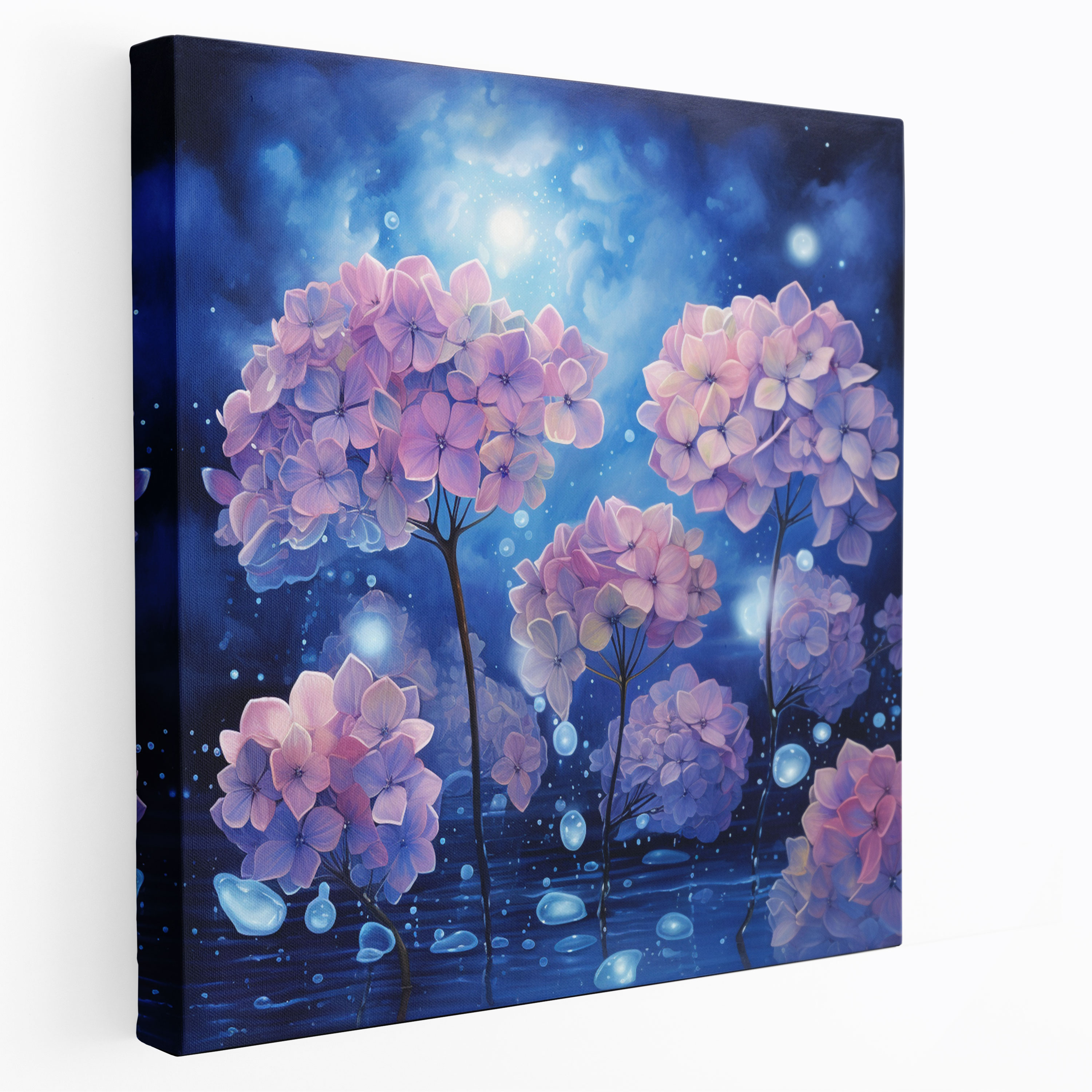 Starry Hydrangea Night Canvas Print - Hydrangea, Wall Decoration, Home Decoration, Canvas Wall Art