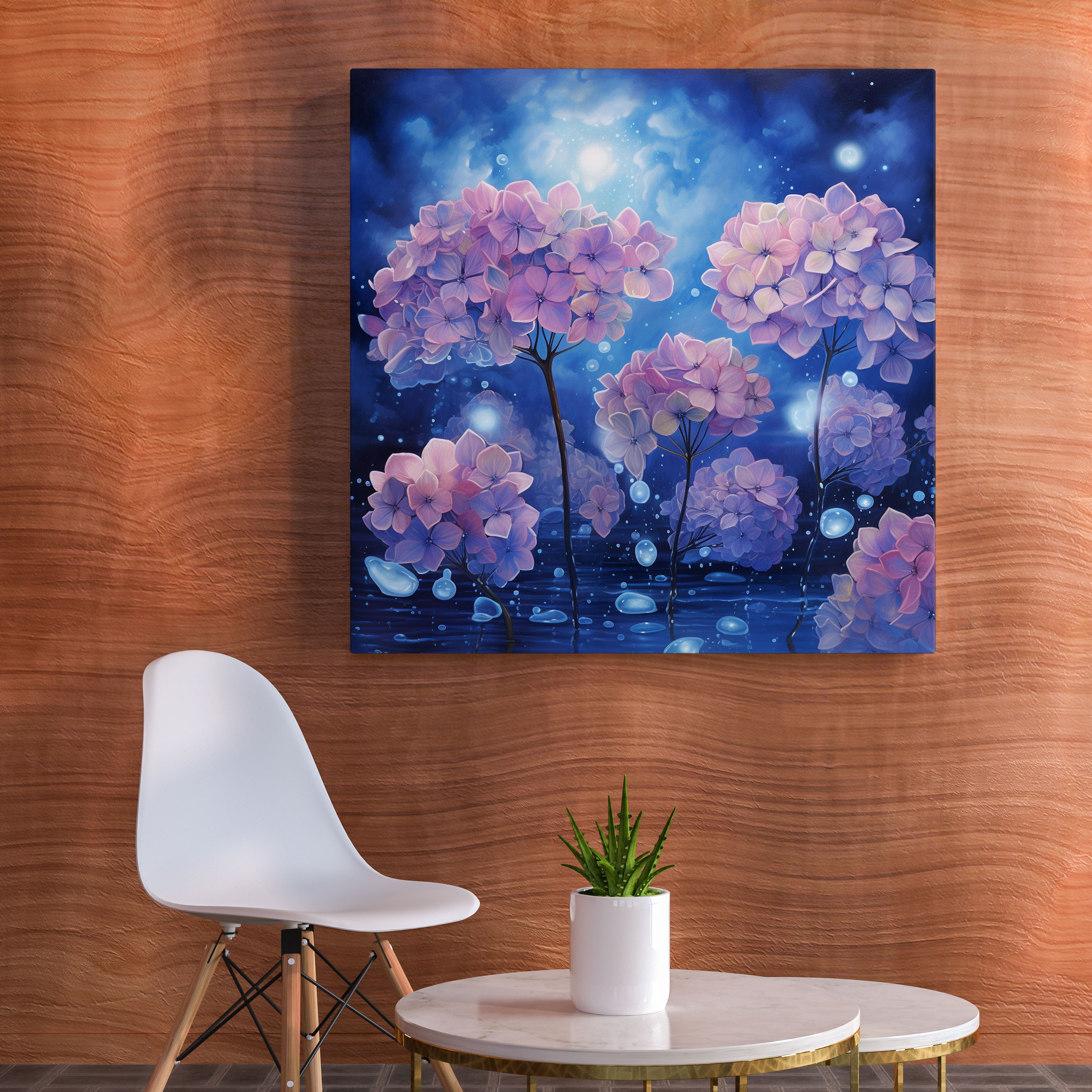 Starry Hydrangea Night Canvas Print - Hydrangea, Wall Decoration, Home Decoration, Canvas Wall Art