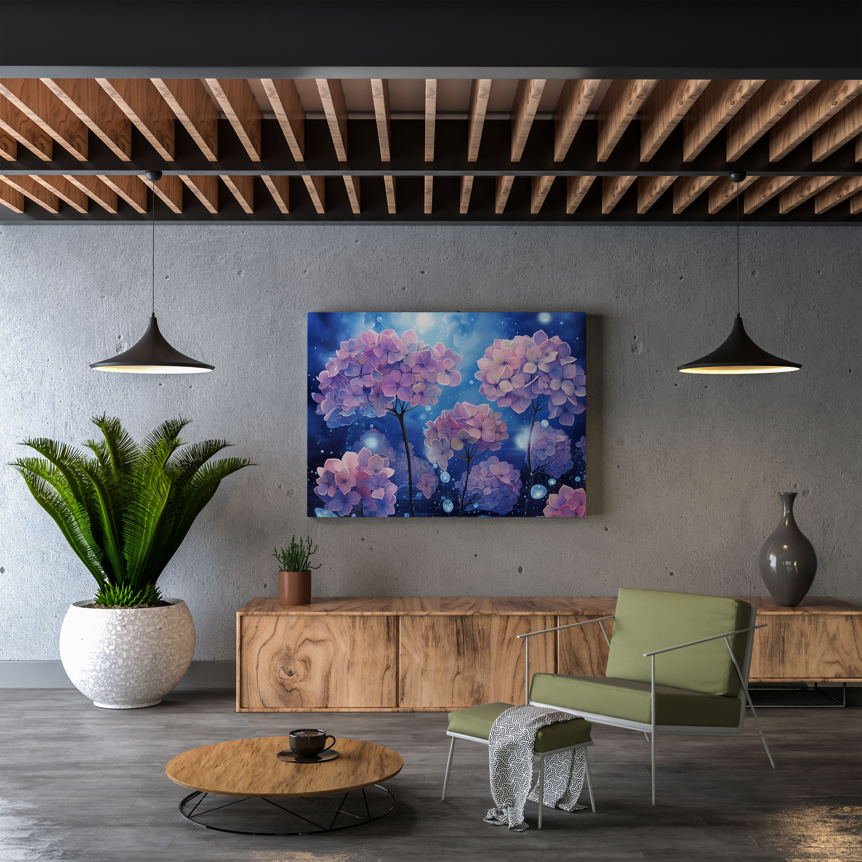 Starry Hydrangea Night Canvas Print - Hydrangea, Wall Decoration, Home Decoration, Canvas Wall Art