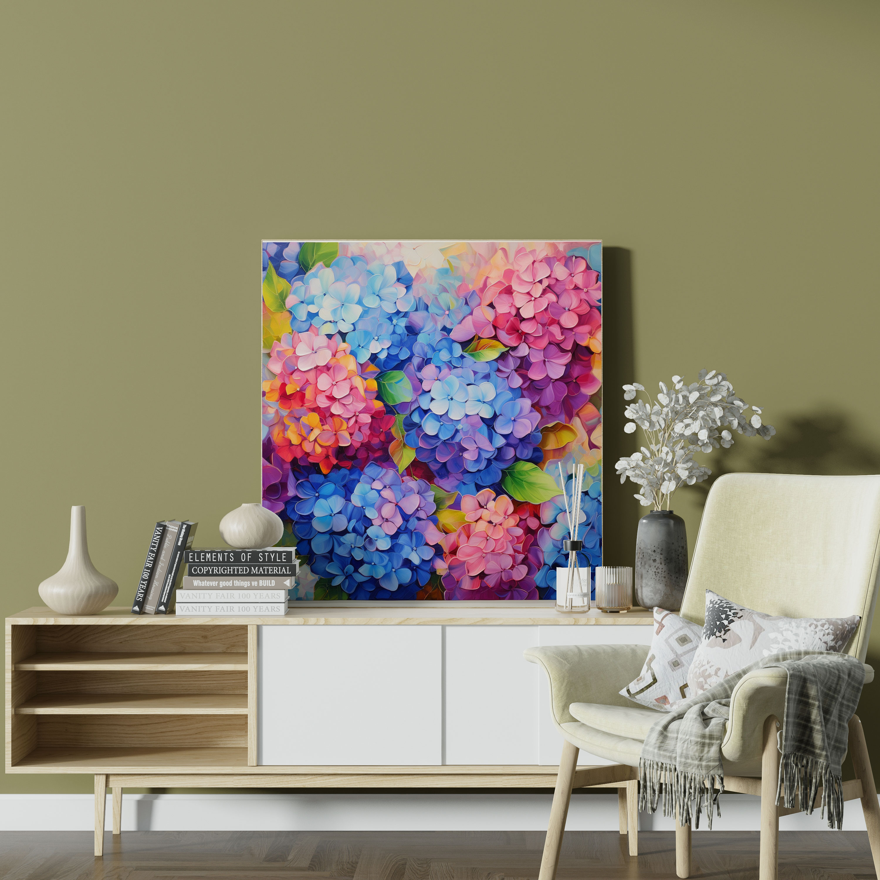 Colorful Hydrangea Field Canvas Print - Hydrangea, Cheerful, Wall Art, Home Decoration
