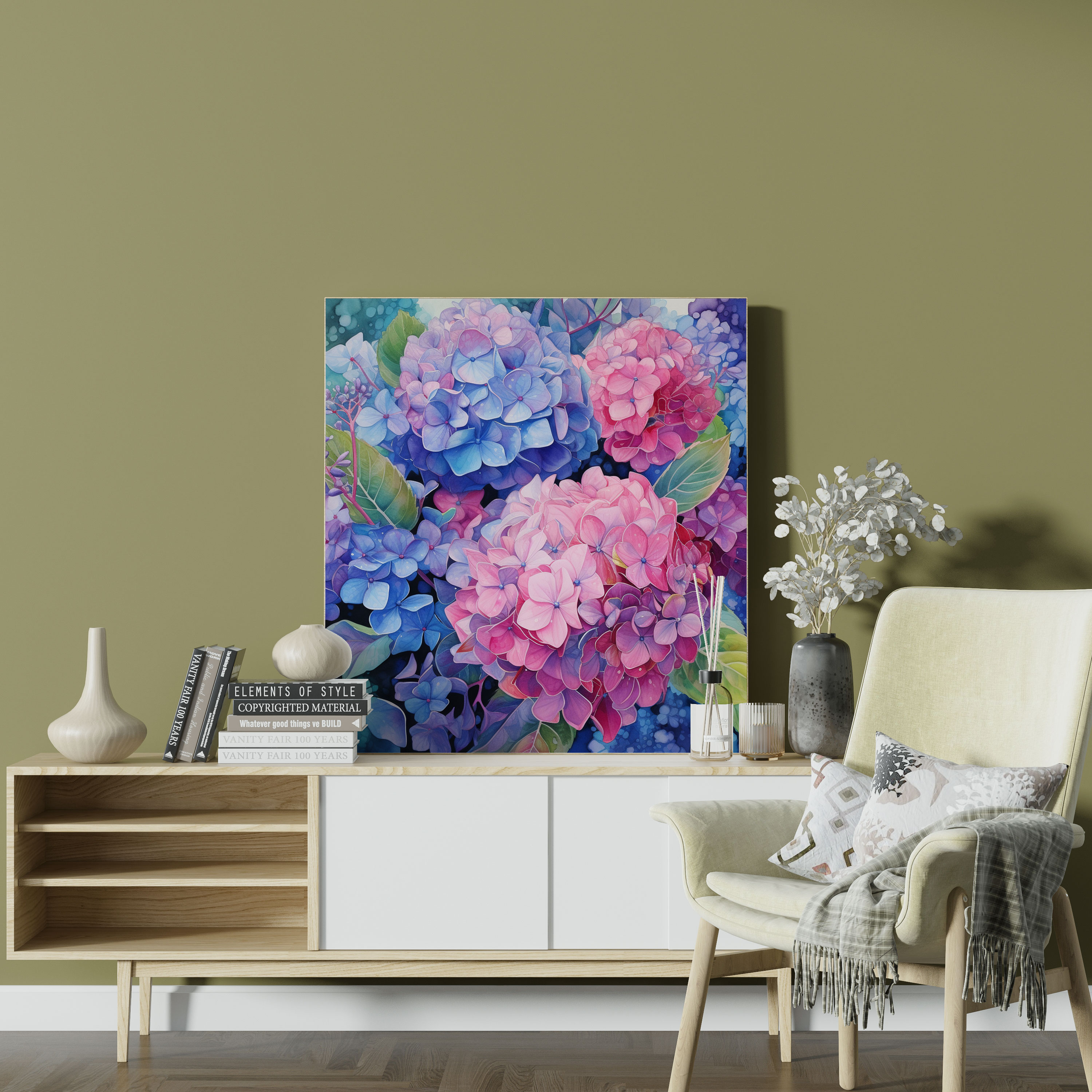 Hydrangea Watercolor Canvas Print - Hydrangea, Wall Decoration, Canvas, Home Decoration