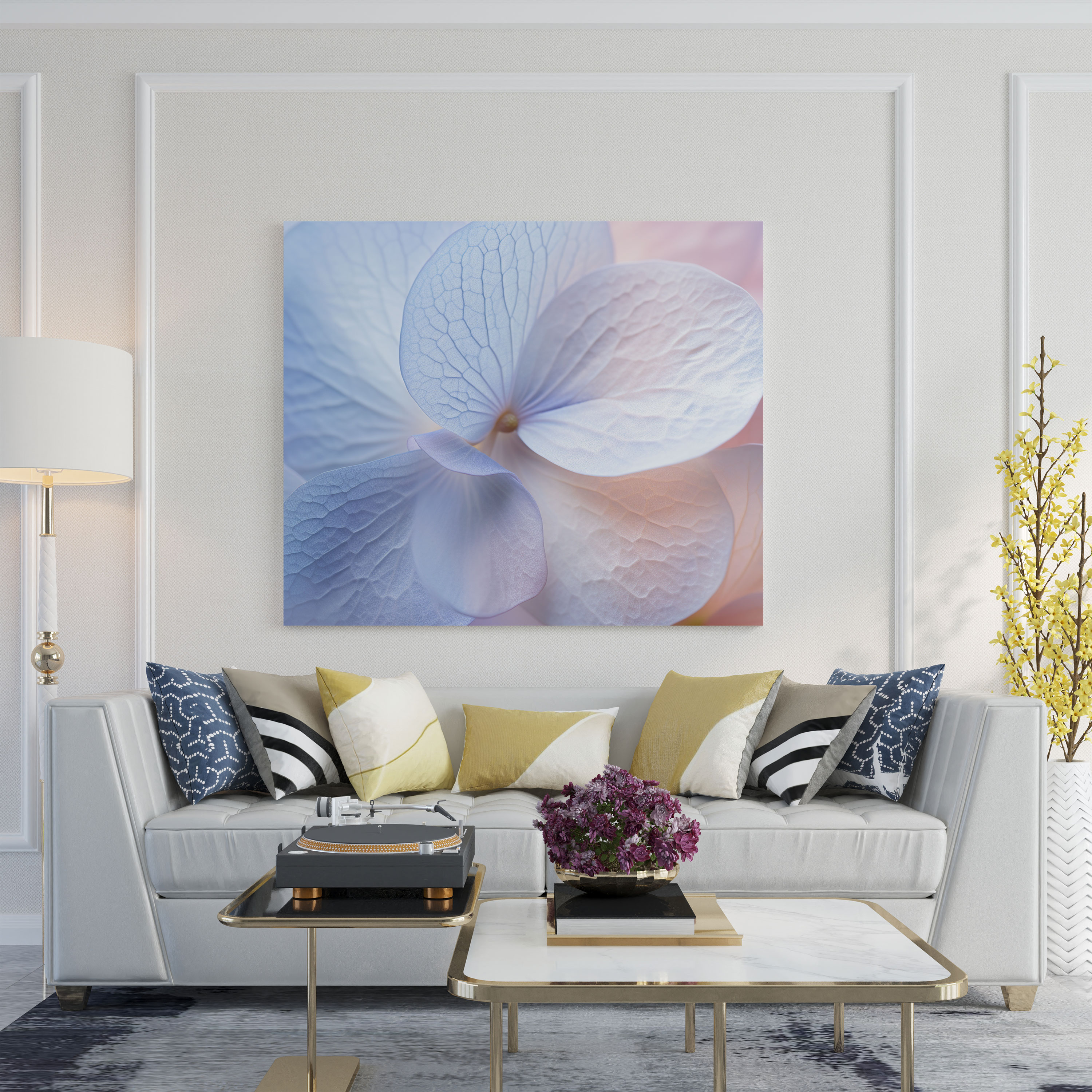 Hydrangea Petal Wall Art - Hydrangea, Wall Decoration, Canvas, Pastel Colors