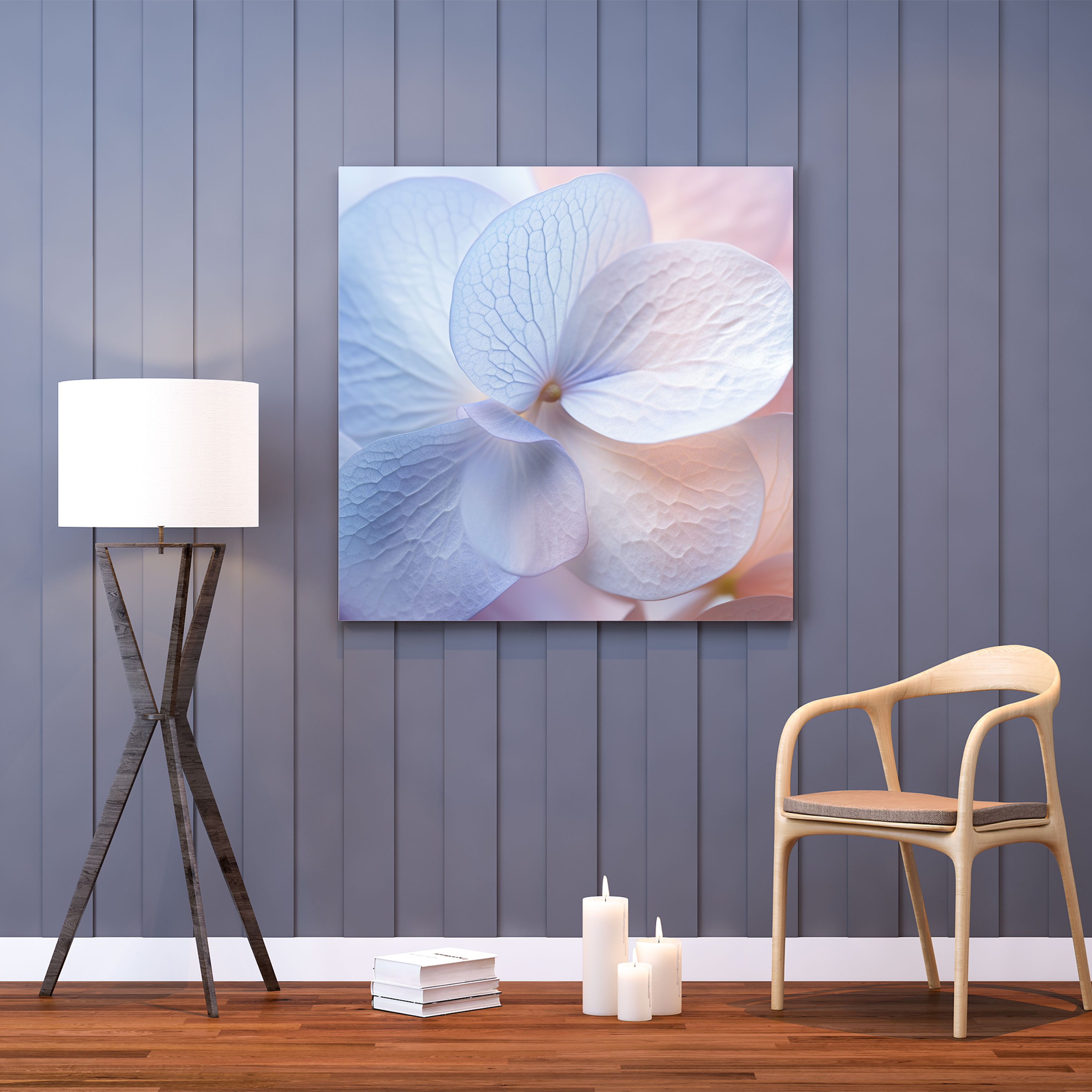 Hydrangea Petal Wall Art - Hydrangea, Wall Decoration, Canvas, Pastel Colors