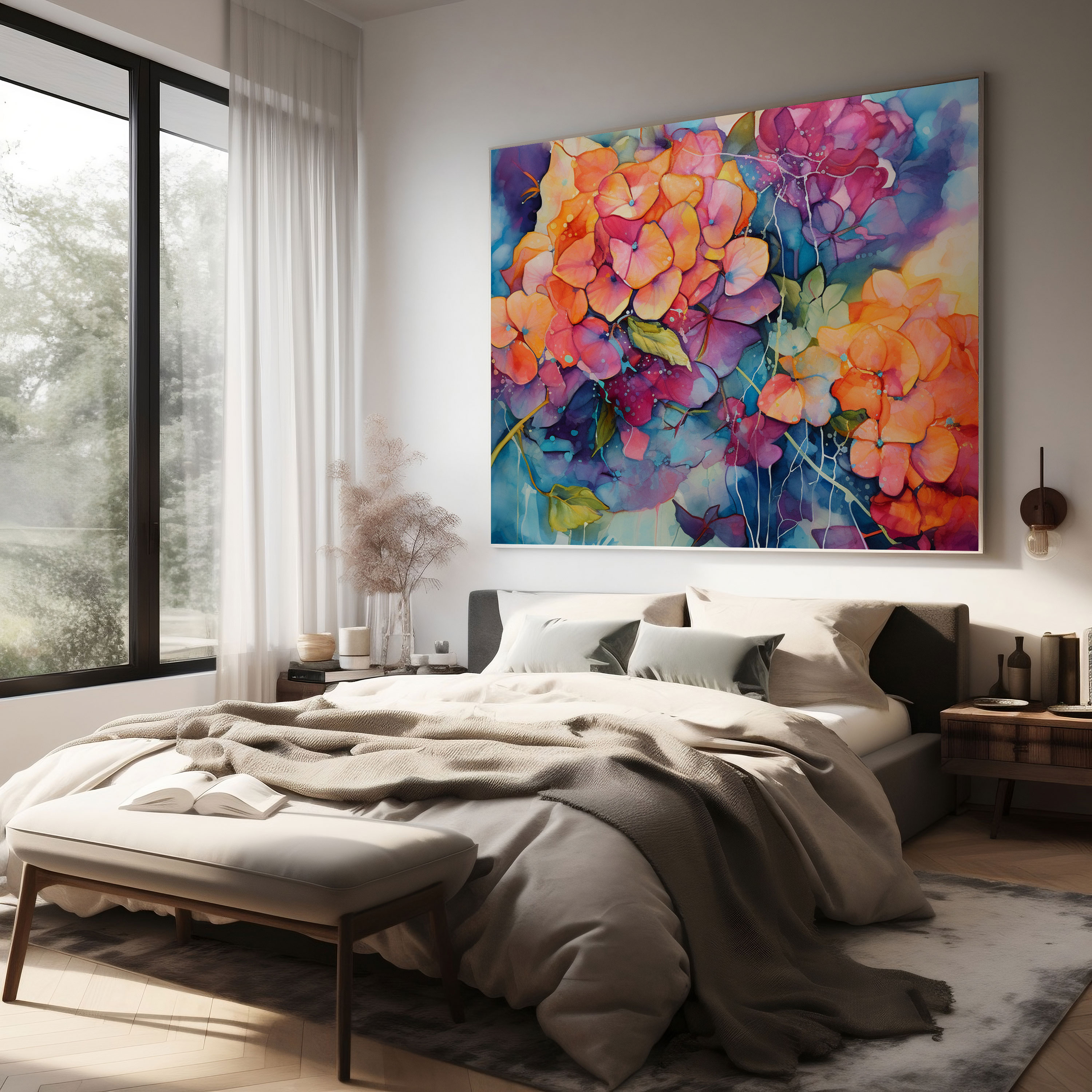 Hydrangea Abstract Wall Decoration - Hydrangea, Abstract Art, Canvas Print, Mixed Media