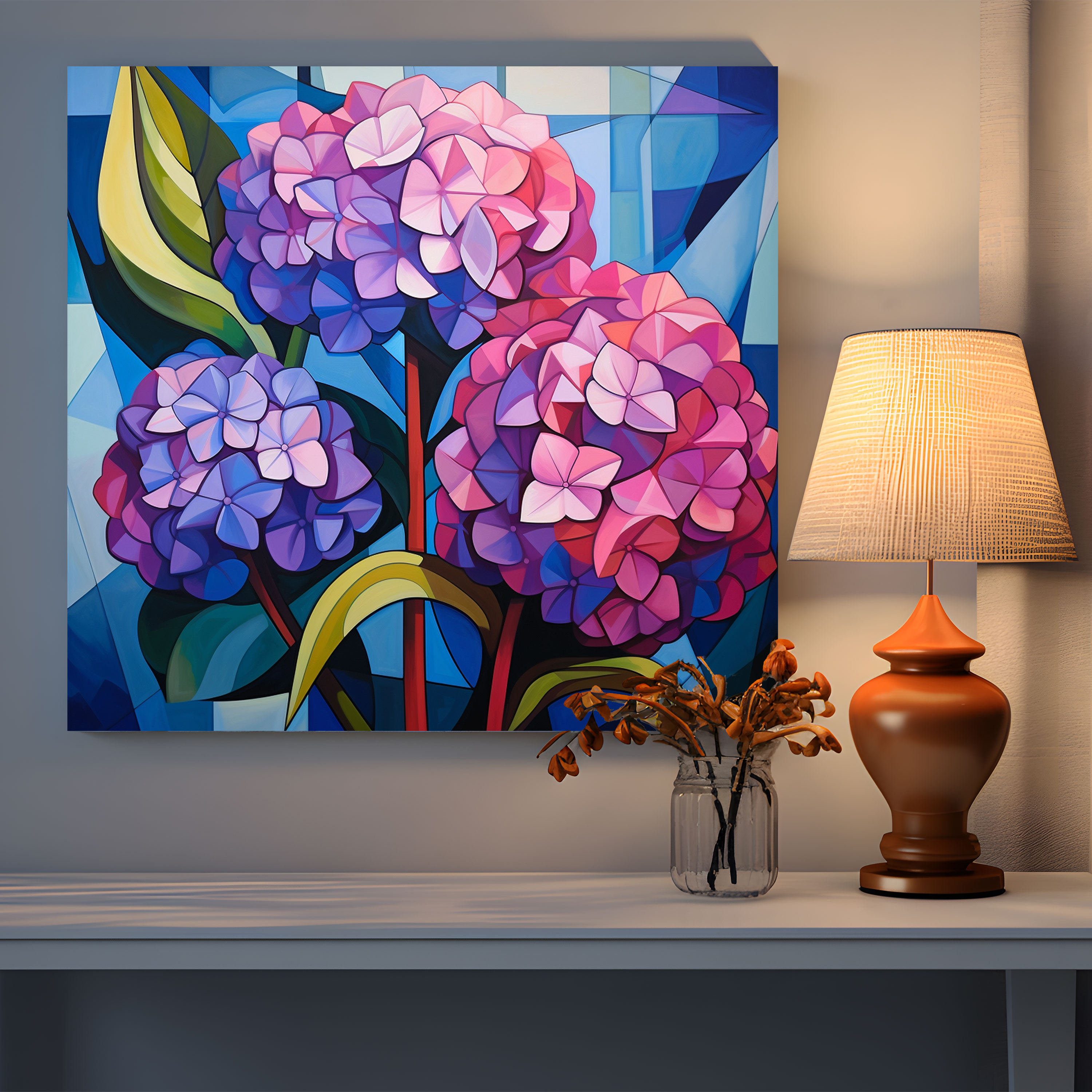 Hydrangea Geometric Wall Art - Hydrangea, Hydrangea, Wall Art, Canvas Print