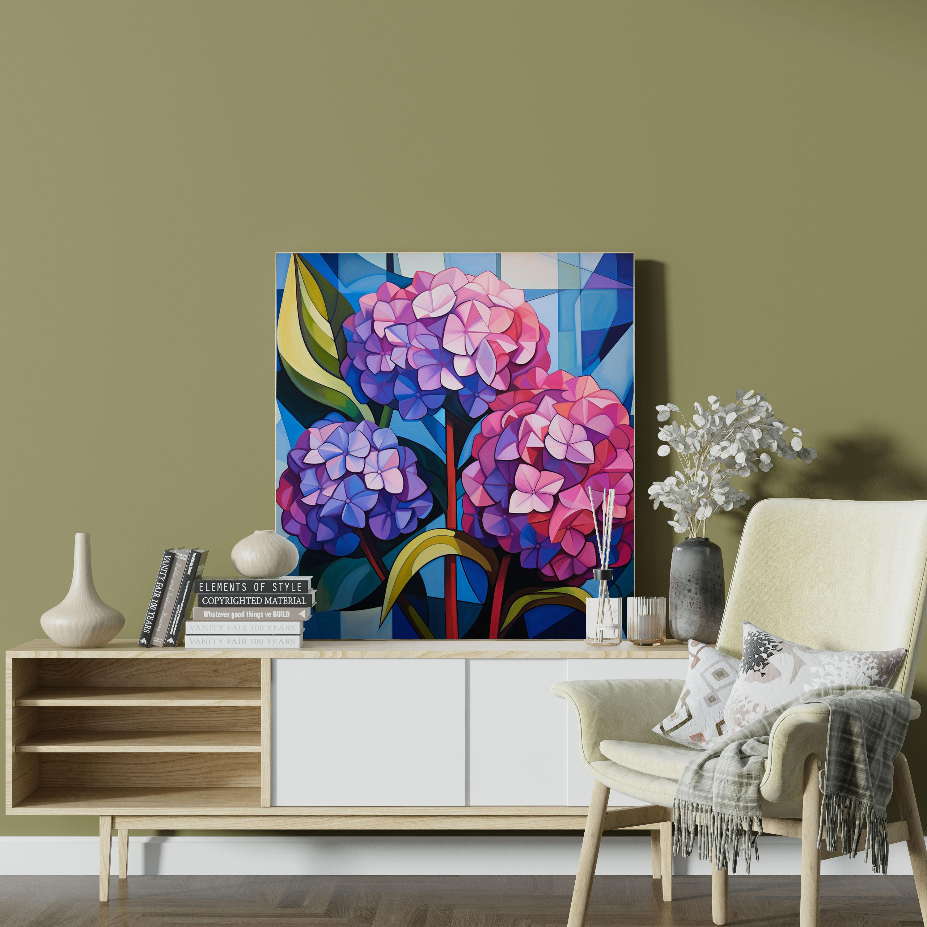 Hydrangea Geometric Wall Art - Hydrangea, Hydrangea, Wall Art, Canvas Print