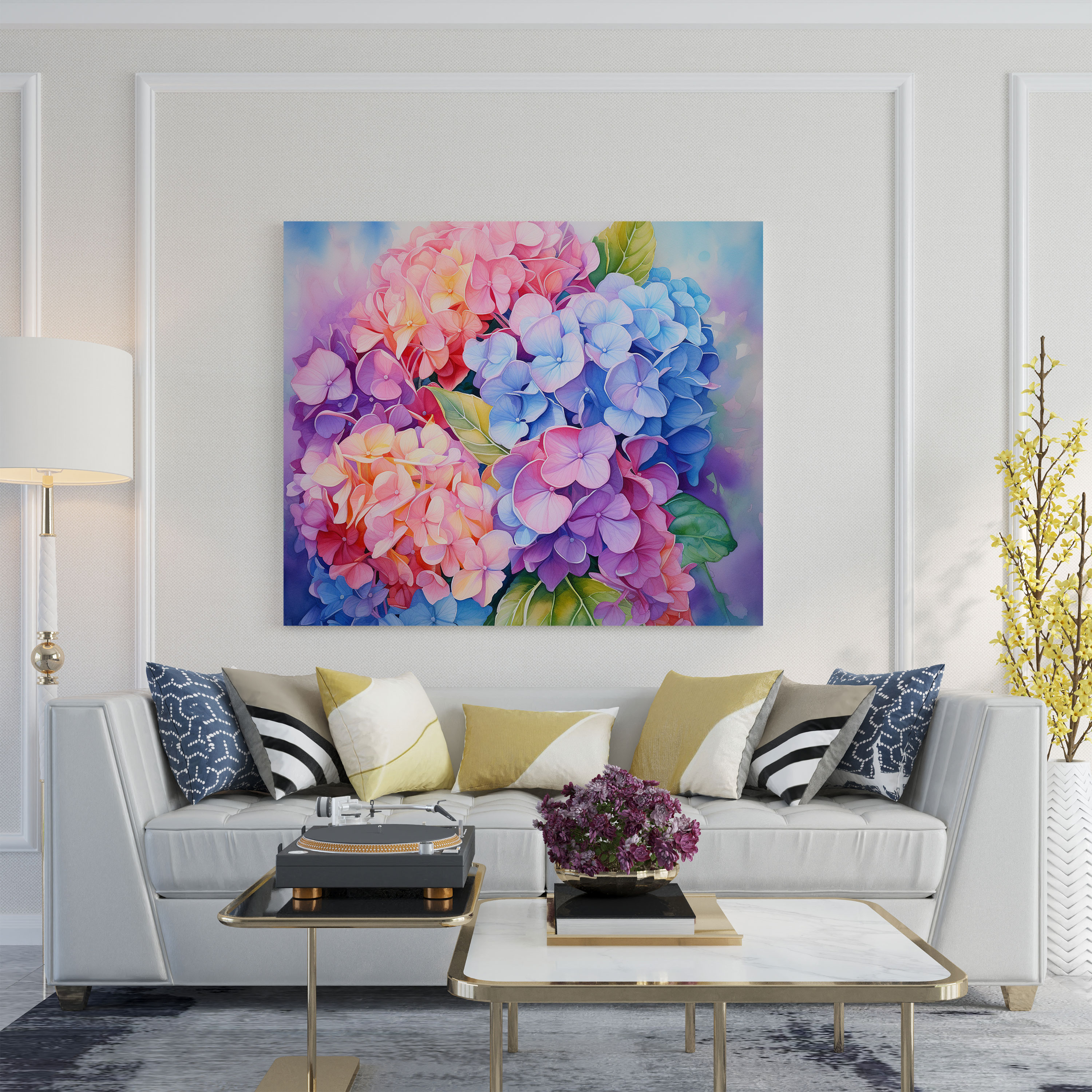 Hydrangea Watercolor Canvas Print - Hydrangea, Hydrangea, Home Decoration, Watercolor