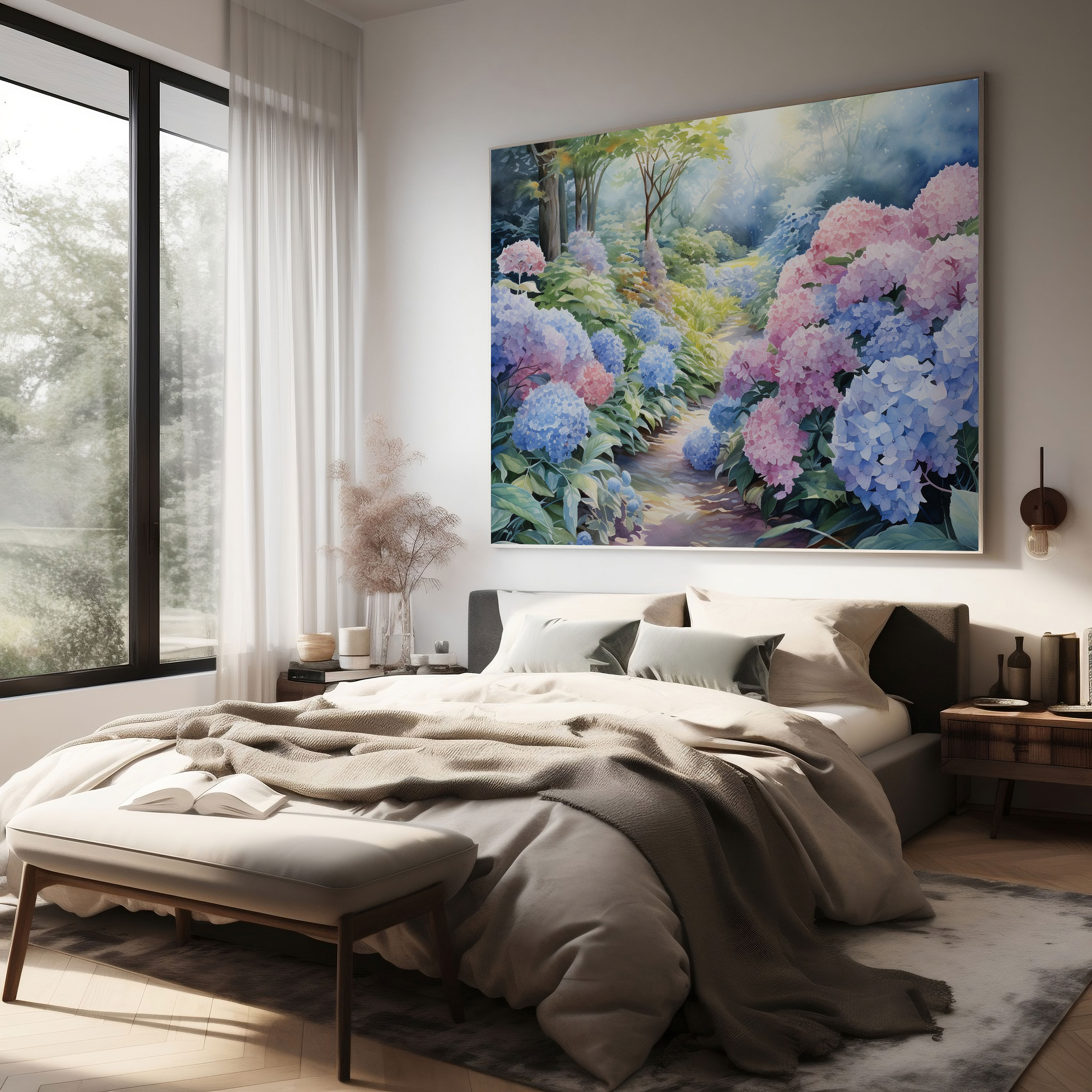 Tranquil Hydrangea Canvas Print - Hydrangea, Watercolor, Hydrangea, Wall Art