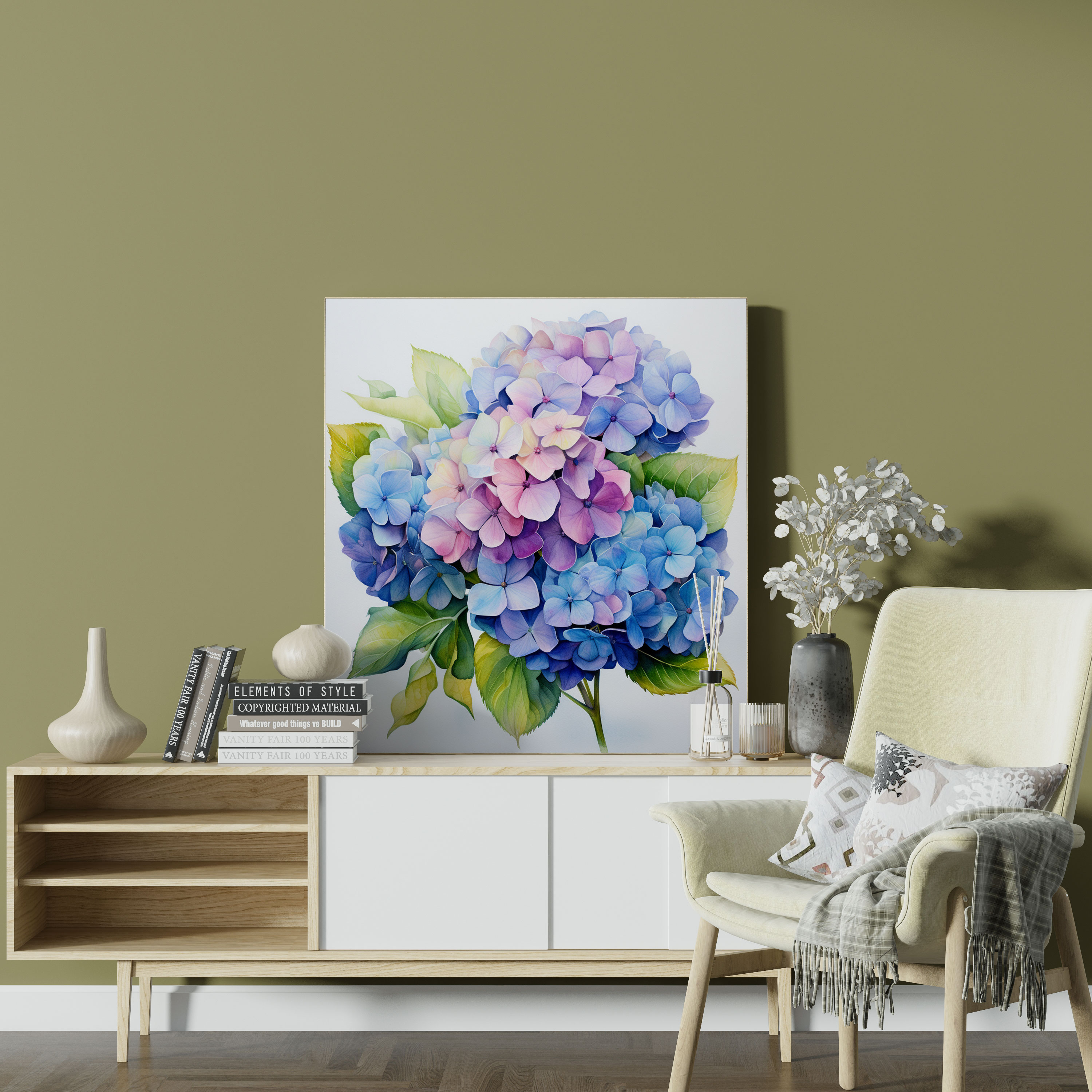 Hydrangea Watercolor Canvas Print - Hydrangea, Hydrangea, Canvas Print, Pink