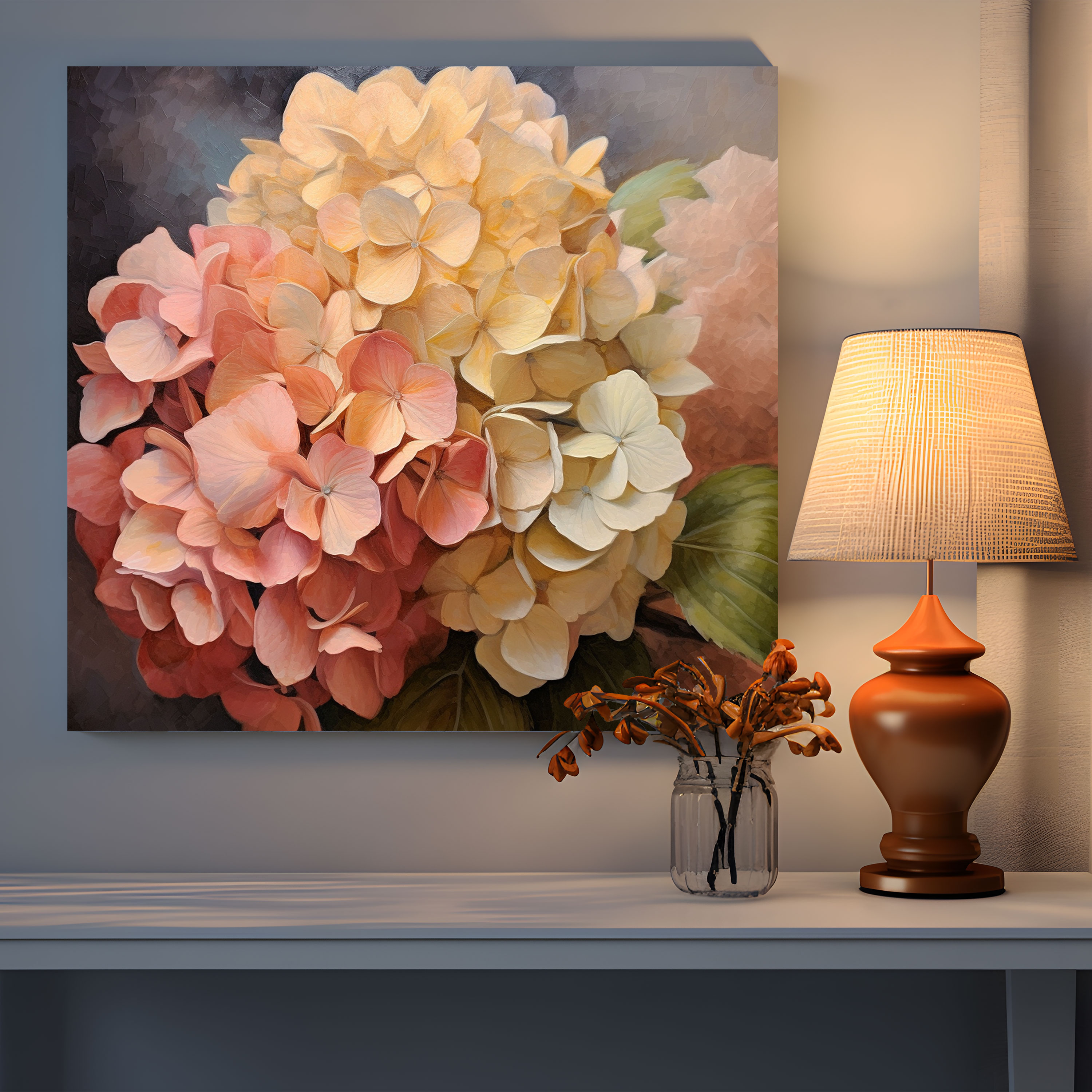 Hydrangea Oil Painting Wall Art - Hydrangea, Delicate Color Palette, Hydrangea, Canvas Wall Art
