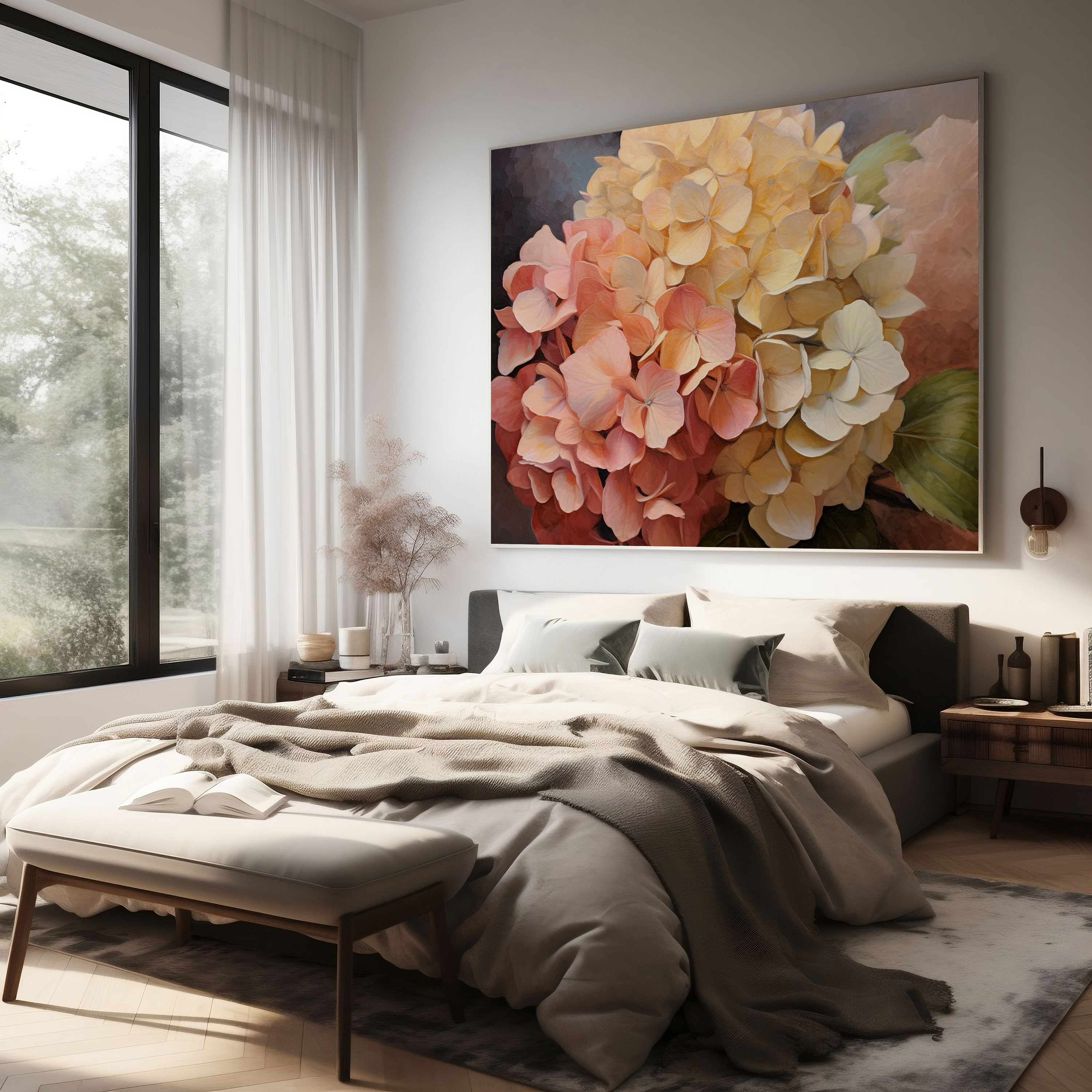 Hydrangea Oil Painting Wall Art - Hydrangea, Delicate Color Palette, Hydrangea, Canvas Wall Art