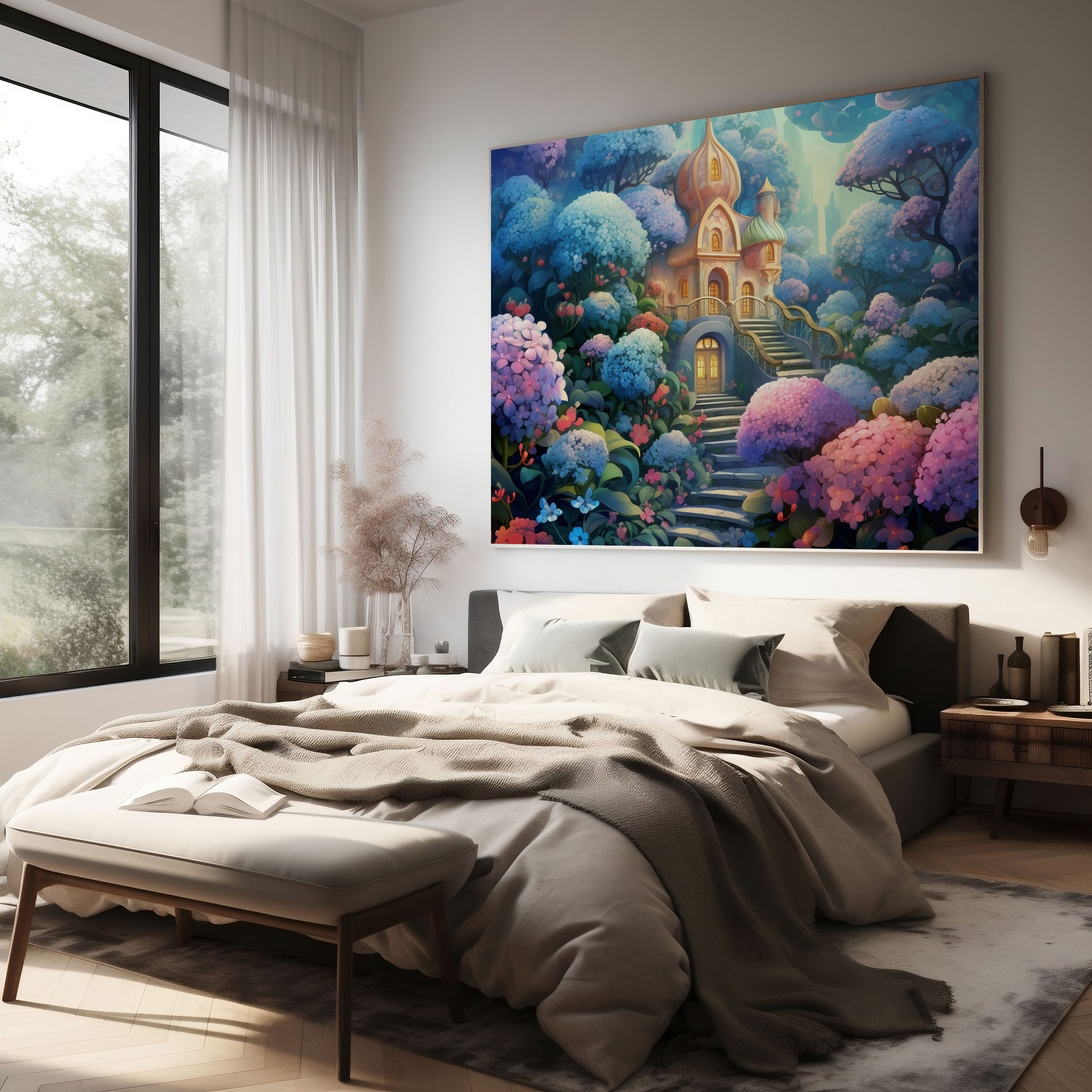 Whimsical Hydrangea Canvas Print - Hydrangea, Home Decoration, Wall Art, Magical Shapes