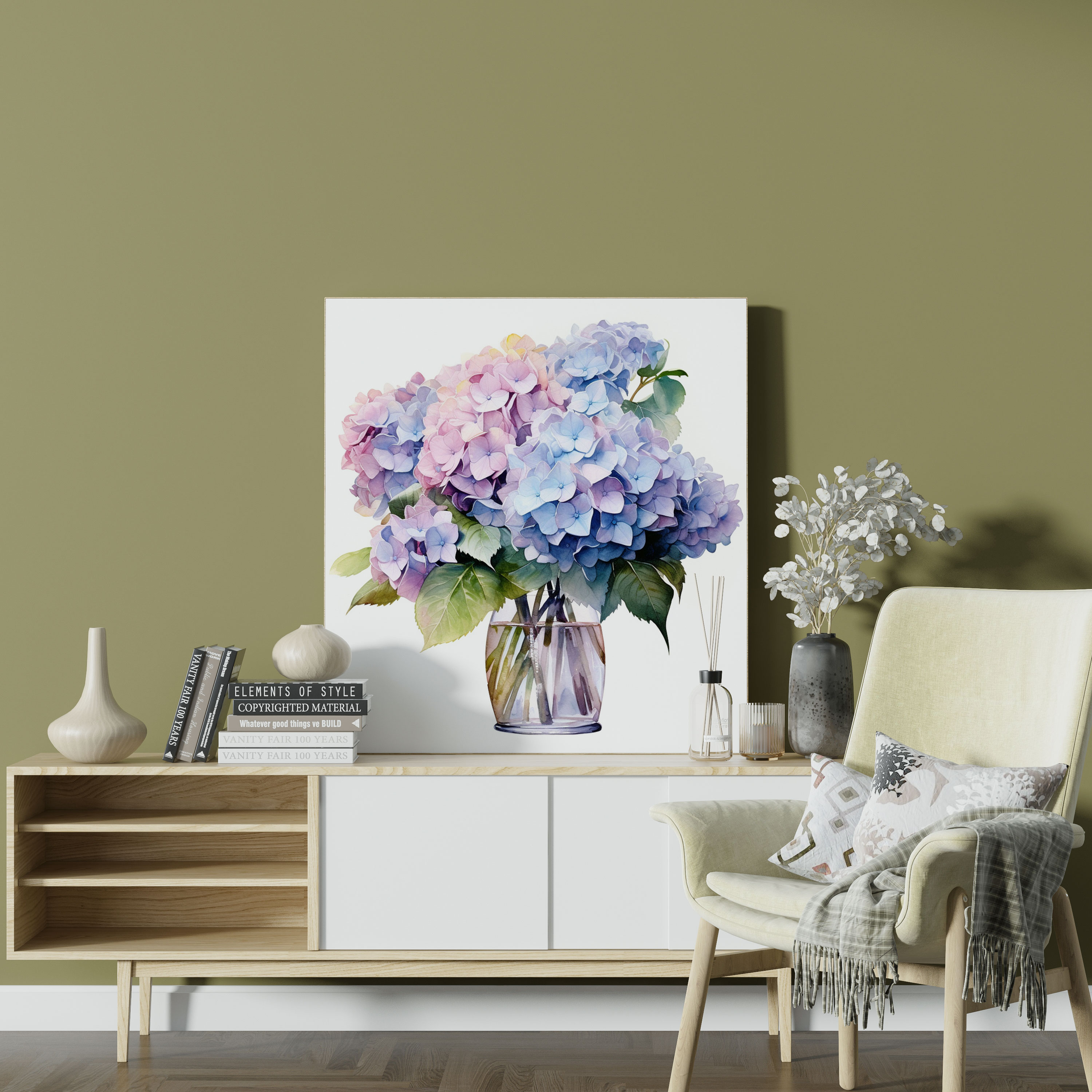 Hydrangea Watercolor Canvas Print - Hydrangea, Home Decoration, Wall Decoration, Canvas Print