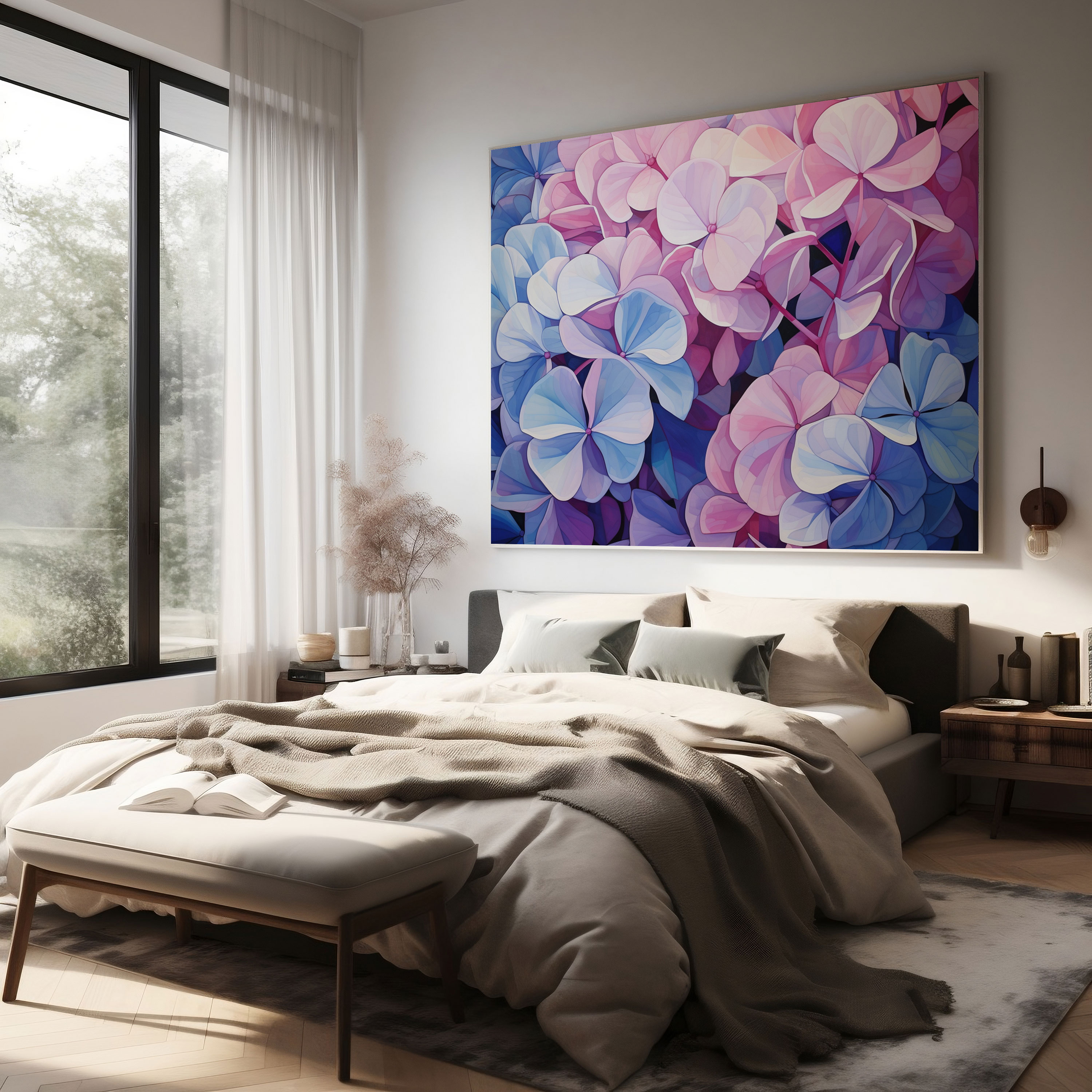 Hydrangea Geometric Art Canvas Print - Hydrangea, Elegance, Wall Decoration, Canvas Wall Art
