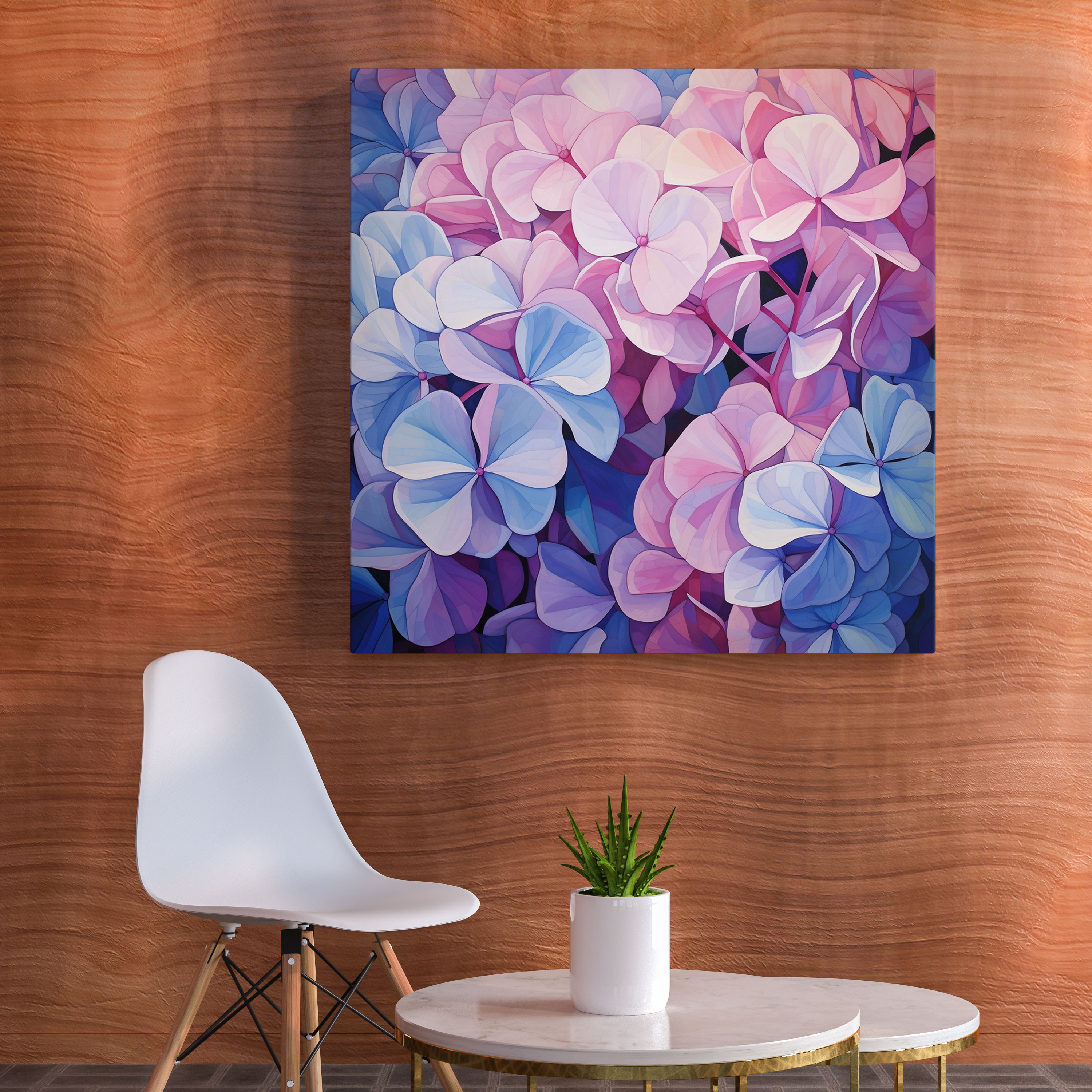 Hydrangea Geometric Art Canvas Print - Hydrangea, Elegance, Wall Decoration, Canvas Wall Art