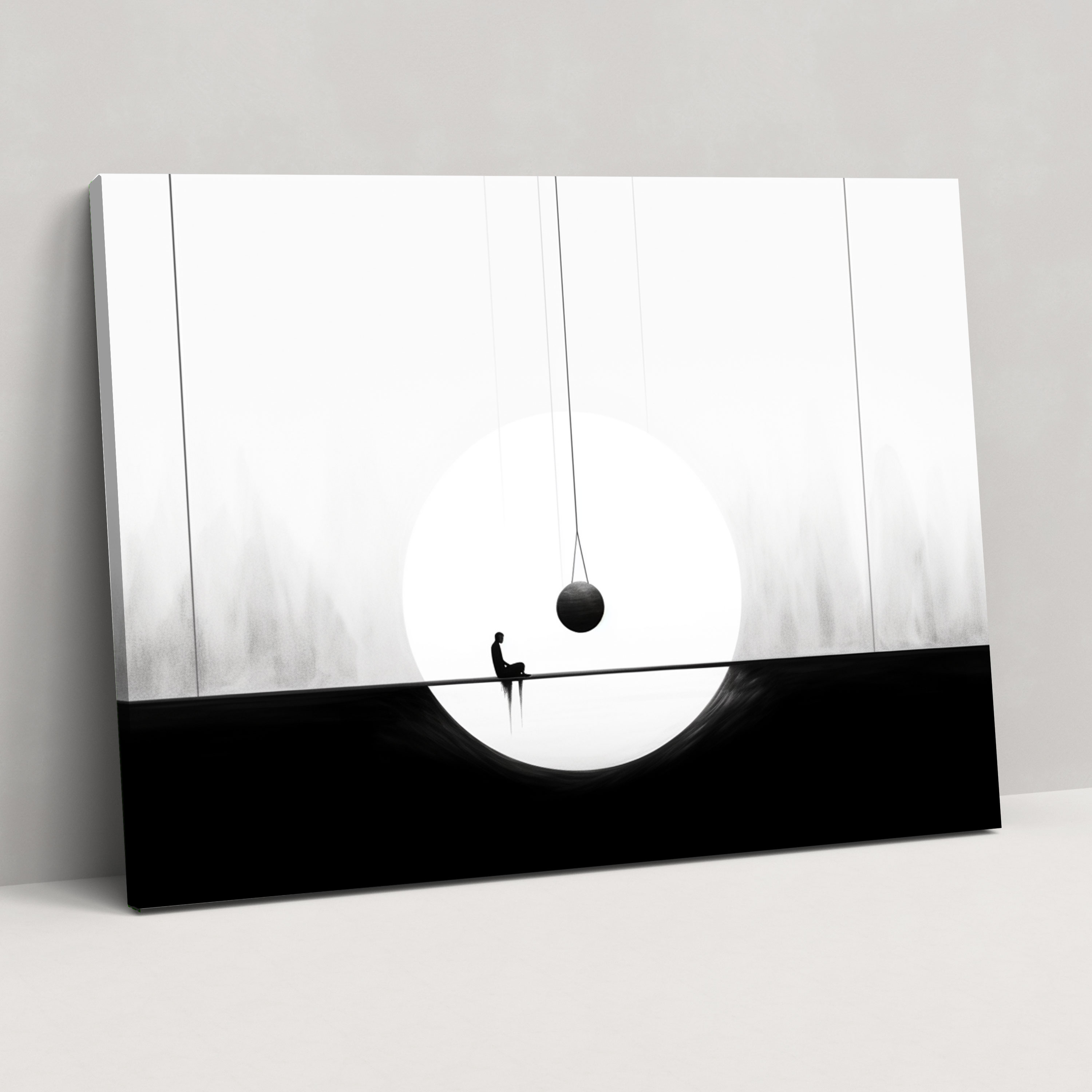 Relaxation Wall Art - Hypnosis, Pendulum Swinging, Hypnosis, Minimalist Black And White Illustration