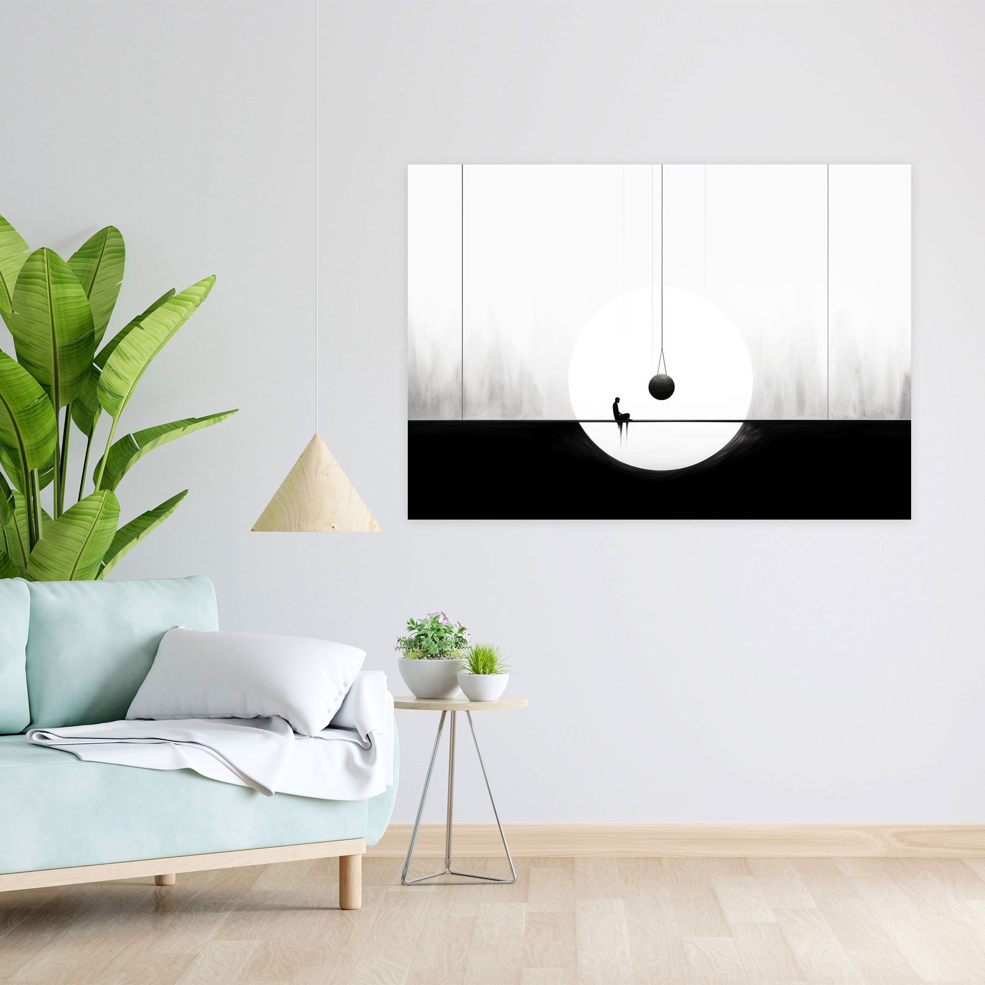 Relaxation Wall Art - Hypnosis, Pendulum Swinging, Hypnosis, Minimalist Black And White Illustration