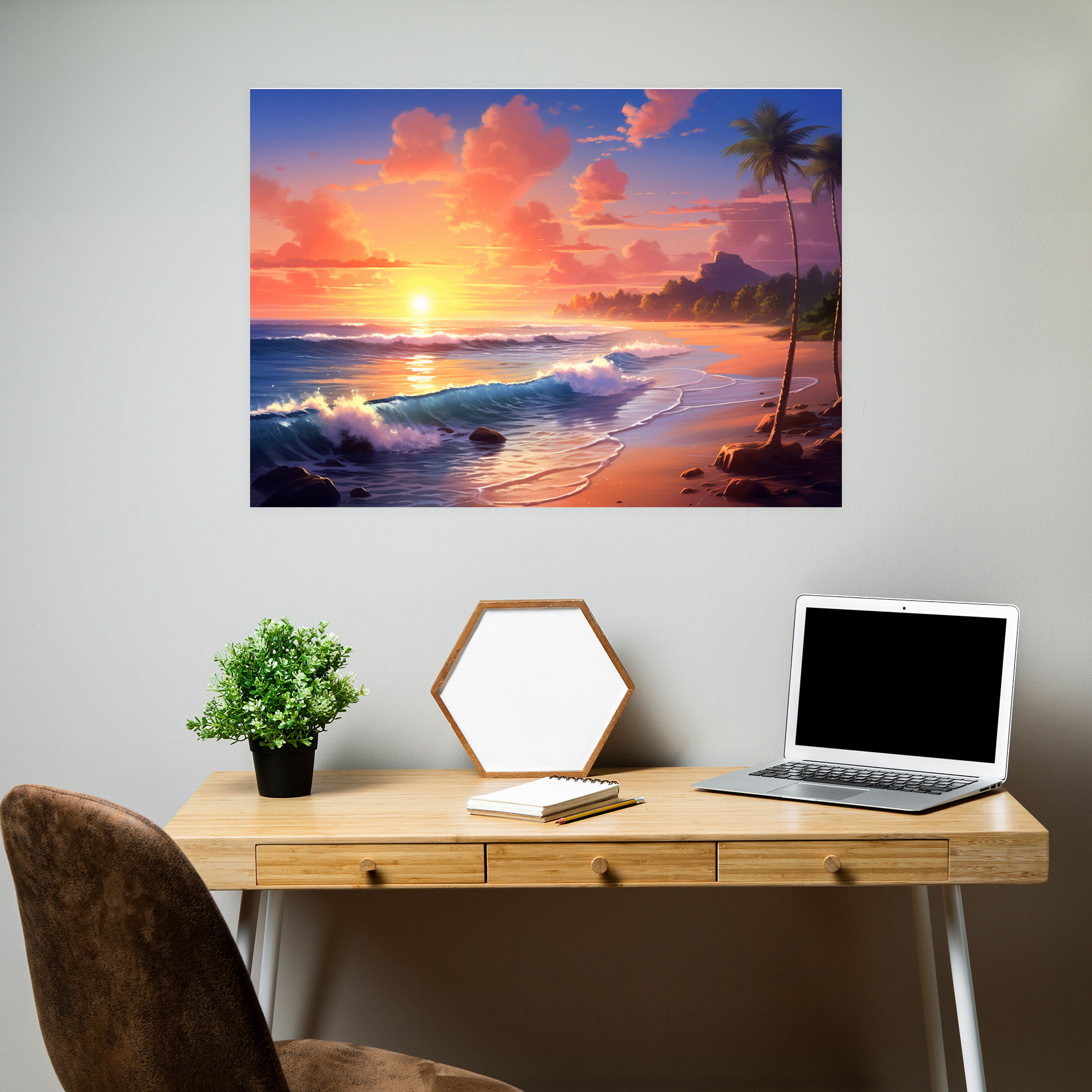 Beach Tranquility Wall Art - Hypnosis, Wall Art, Tranquil Beach At Sunset, Home Decoration