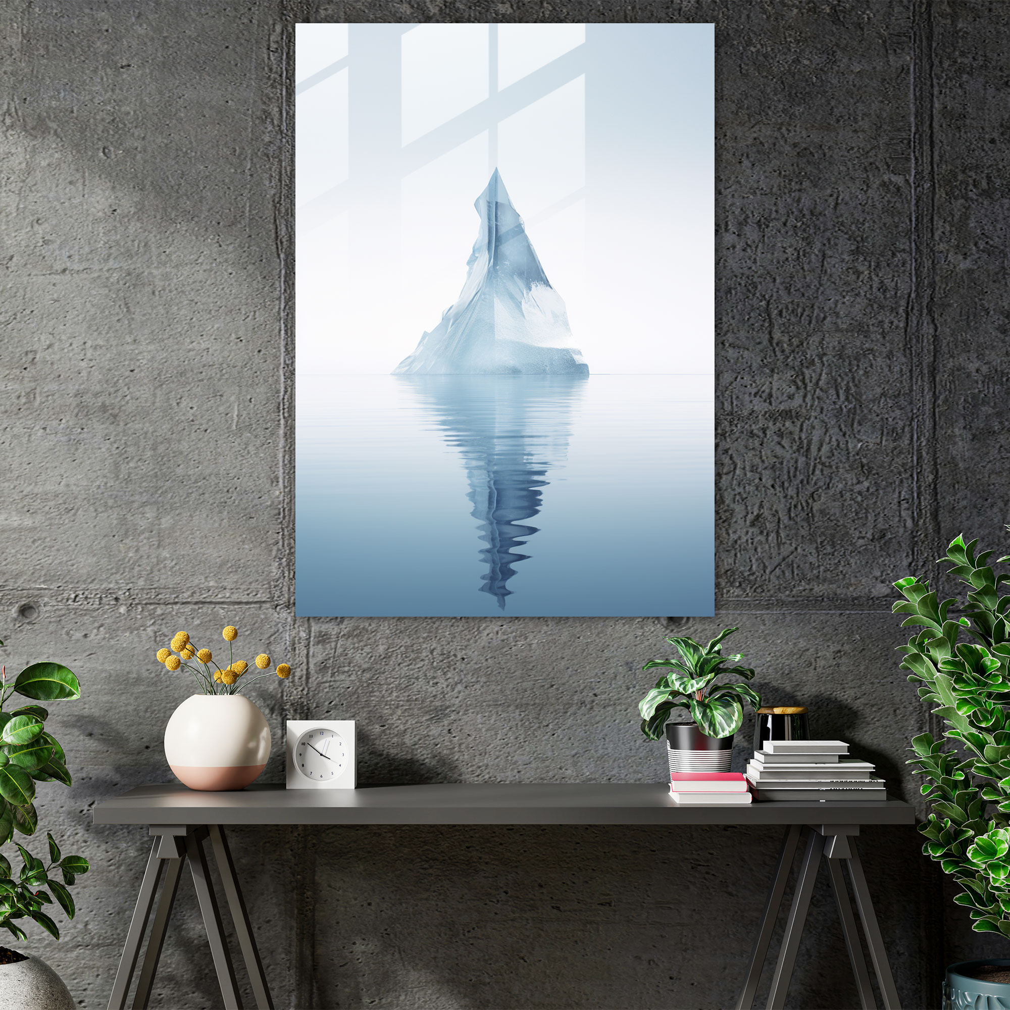 Minimalist Buzdağı Cam Tablo - Buzdağı Sanatsal Huzur Barış