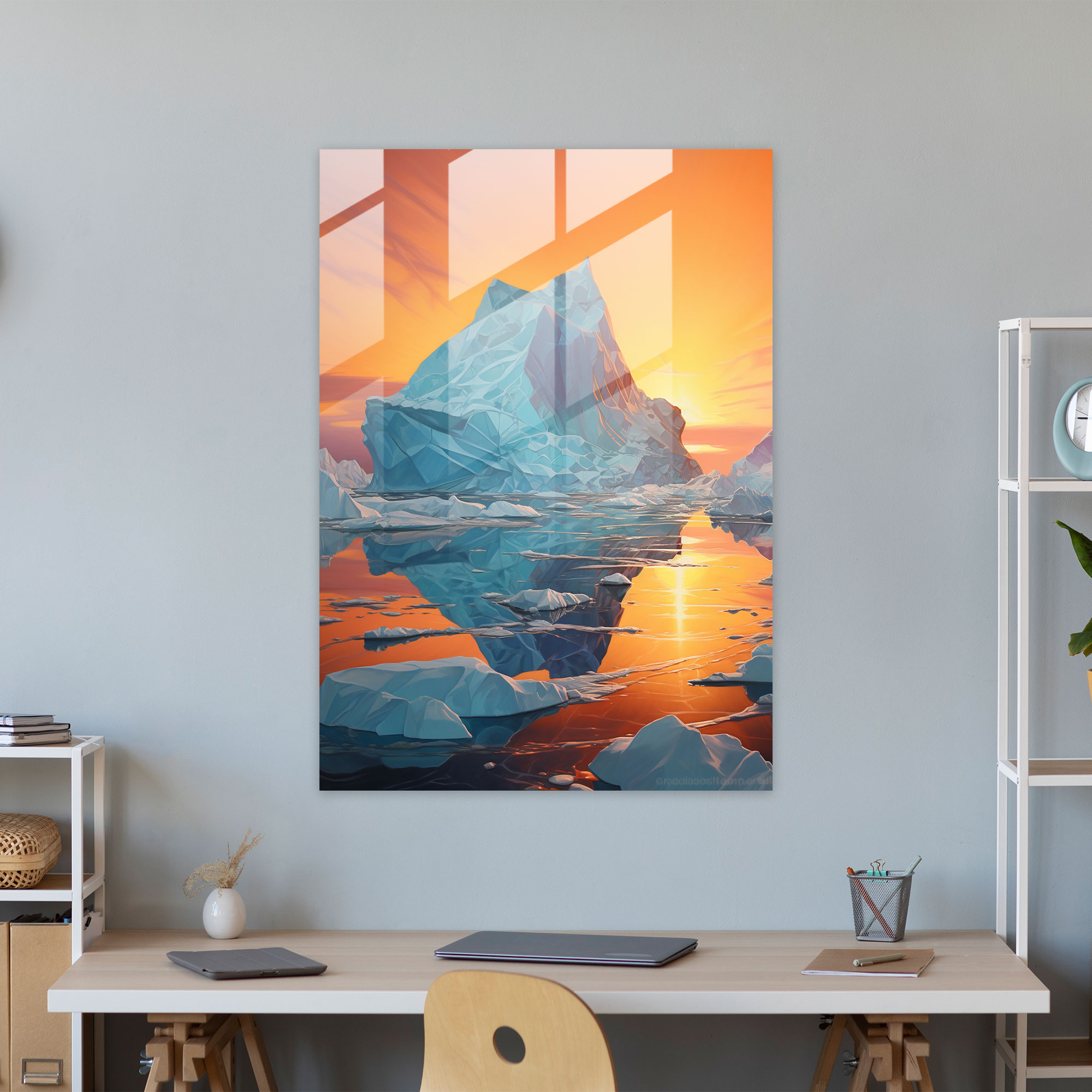 Sunset Iceberg Glass Print - Iceberg, Mesmerizing, Iceberg, Modern Art