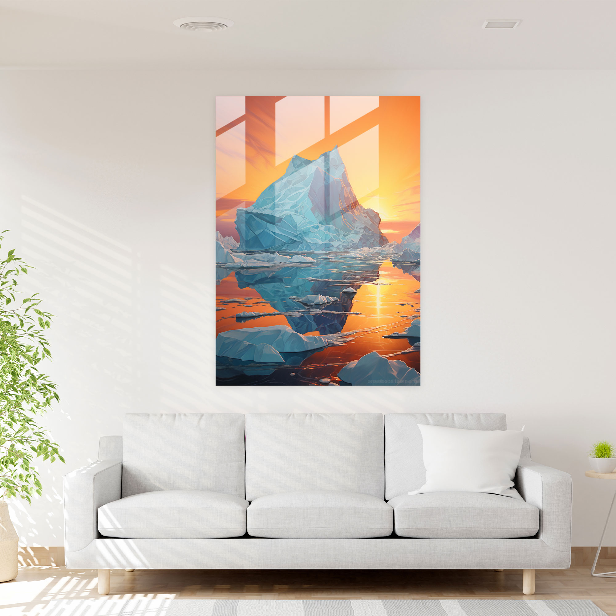 Sunset Iceberg Glass Print - Iceberg, Mesmerizing, Iceberg, Modern Art