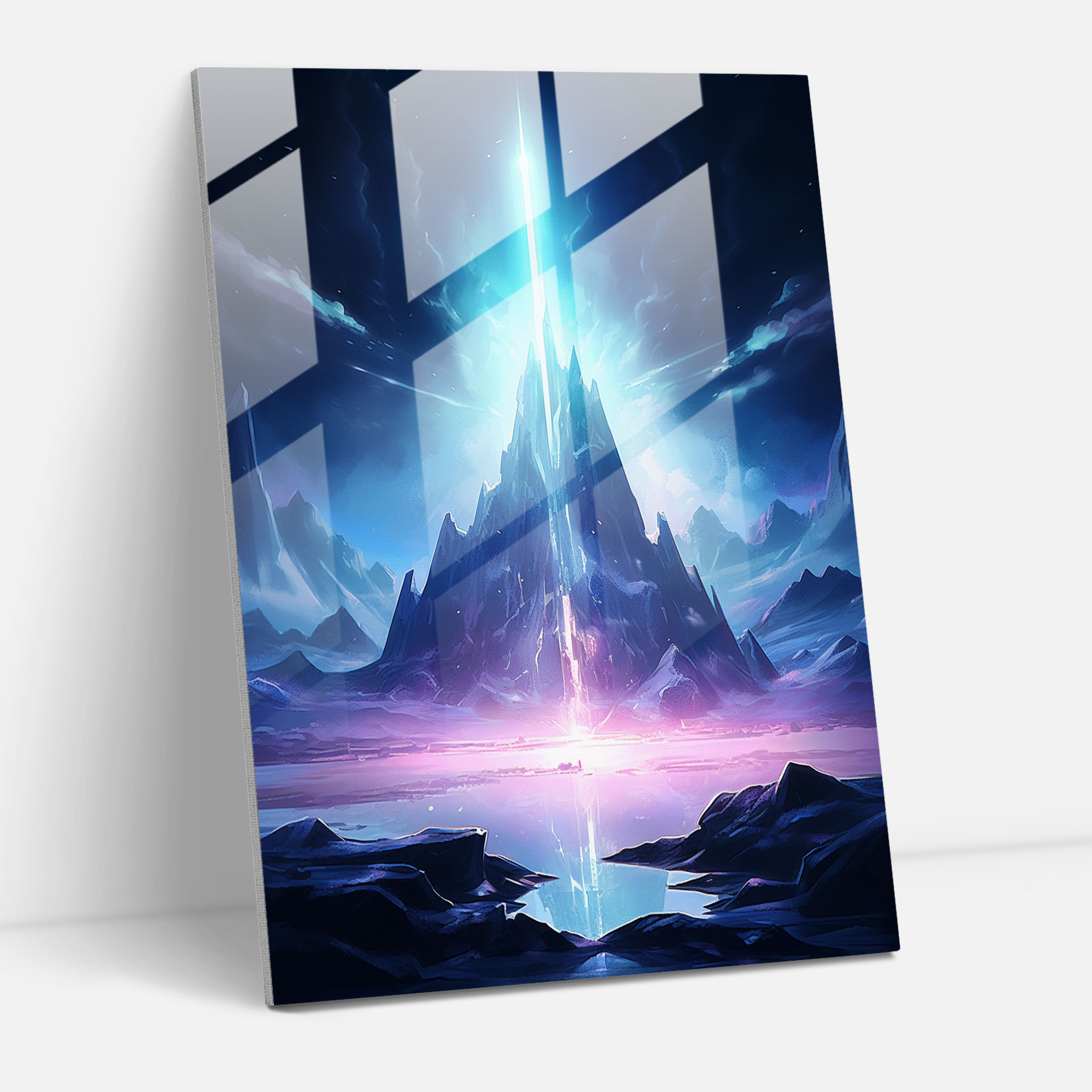 Neon Iceberg Glass Wall Art - Iceberg, Iceberg, Glowing Neon Lights, Glass Art