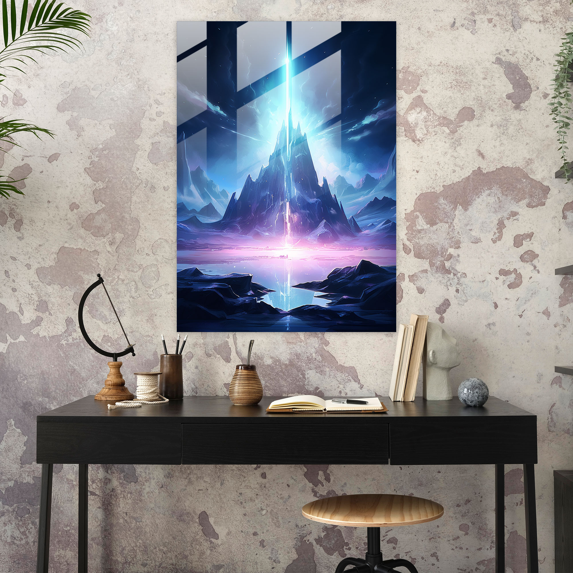 Neon Iceberg Glass Wall Art - Iceberg, Iceberg, Glowing Neon Lights, Glass Art