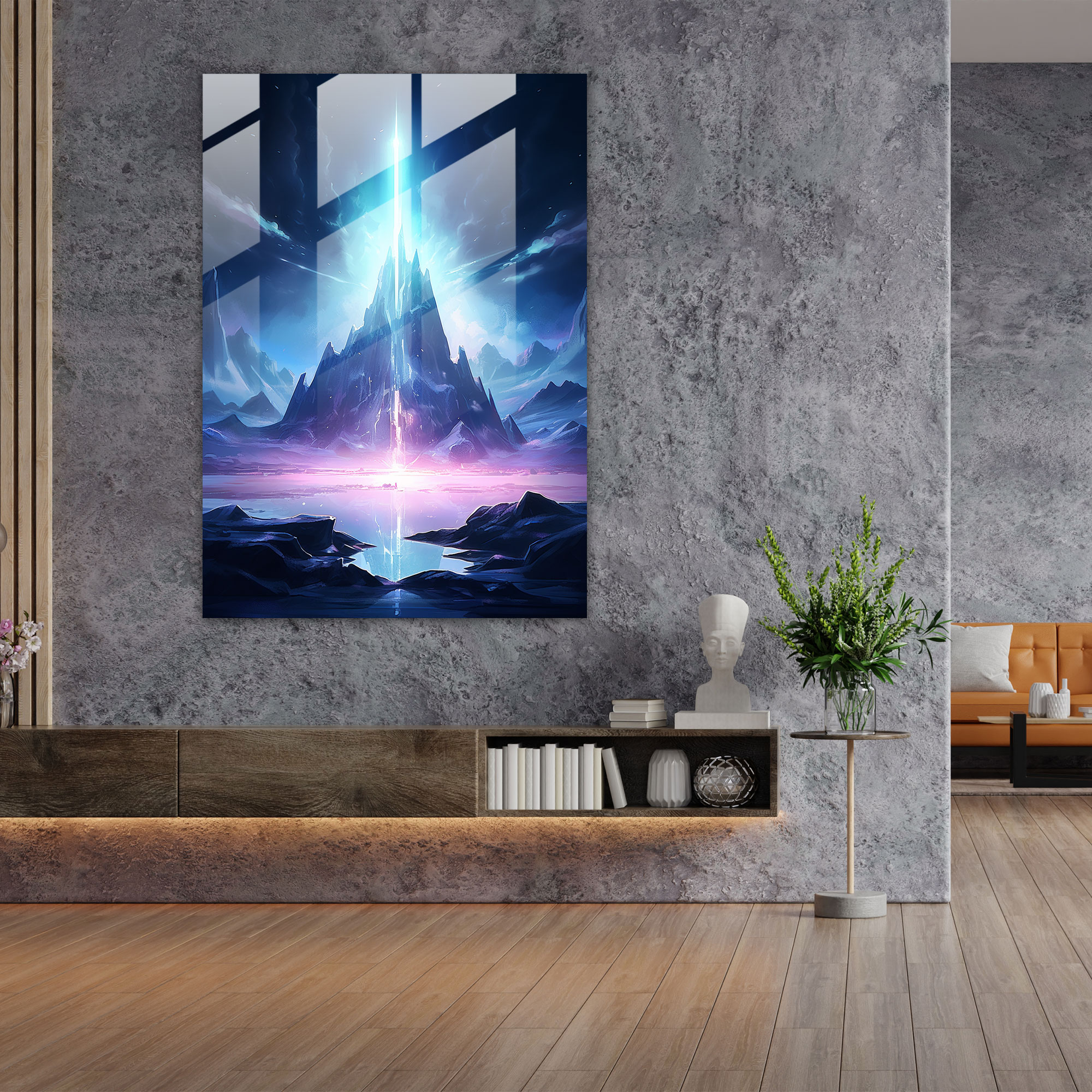 Neon Iceberg Glass Wall Art - Iceberg, Iceberg, Glowing Neon Lights, Glass Art