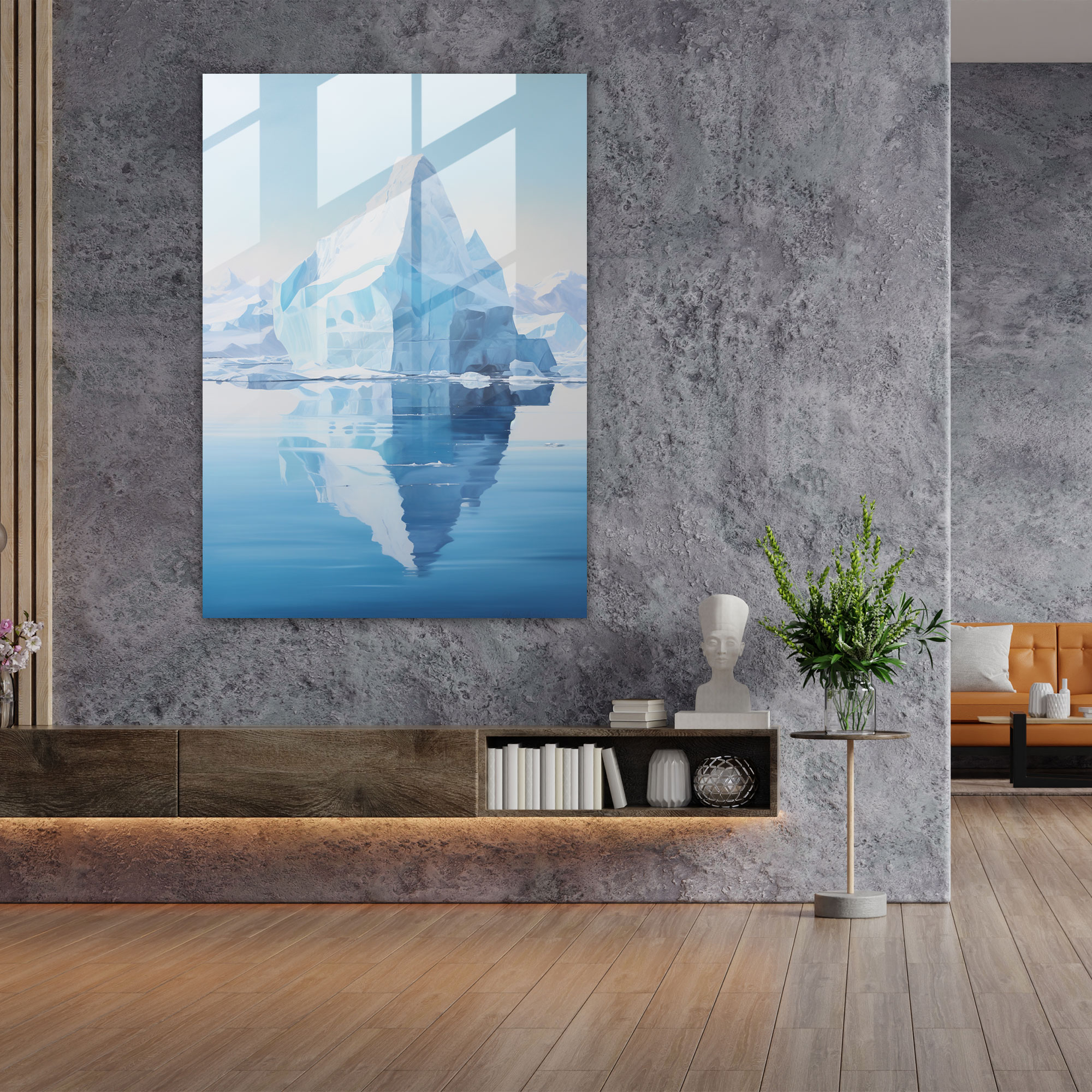 Yansıyan Buzdağı Cam Tablosu - Buzdağı Modern Sanat Duvar Dekorasyonu