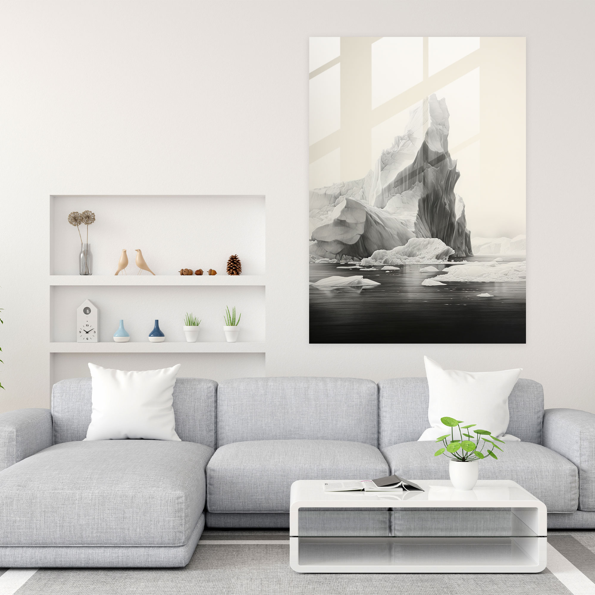 Misty Sea Iceberg Glass Print - Iceberg, Iceberg, Misty Sea, Awe