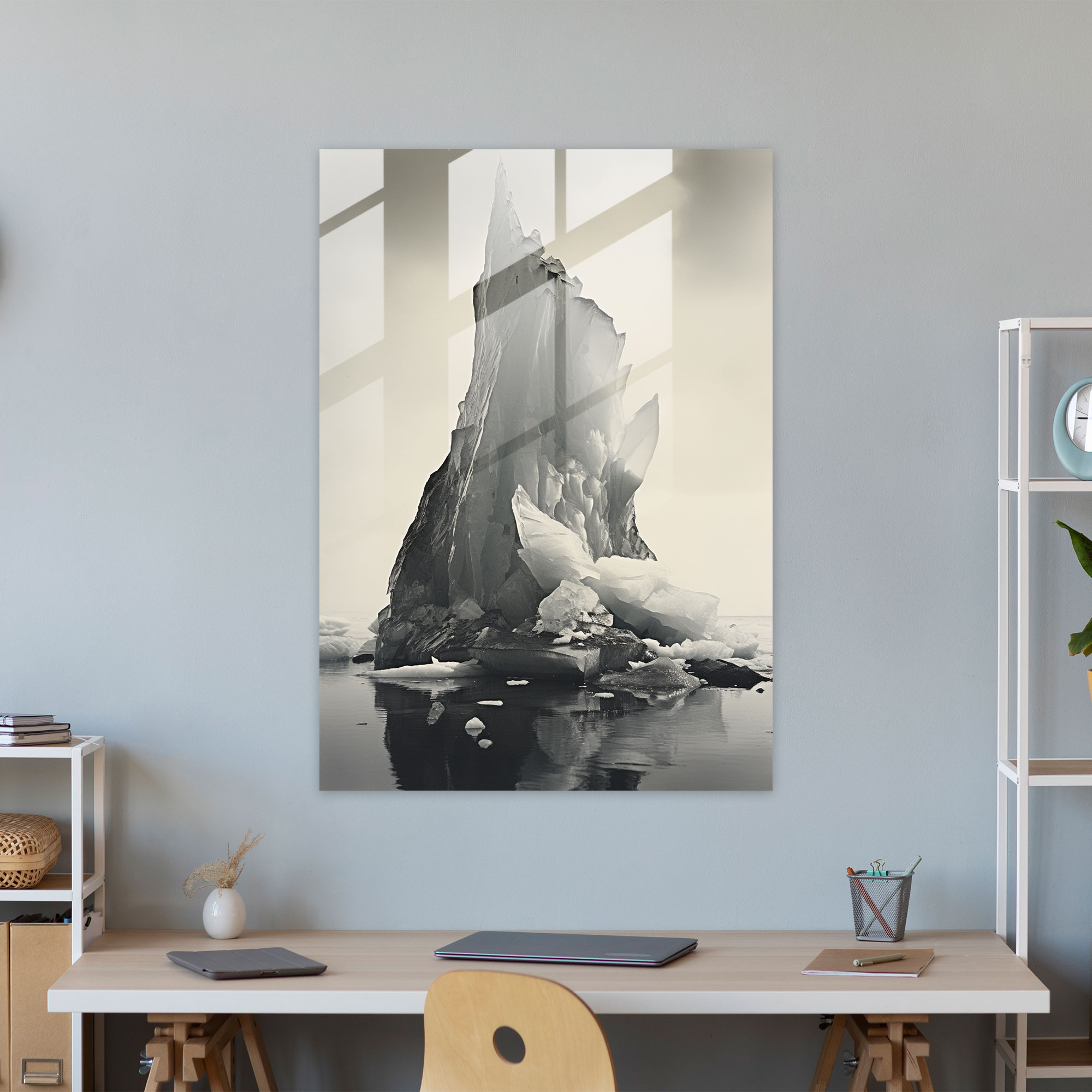 Vintage Buzdağı Cam Tablo - Modern Sanat Duvar Dekorasyonu