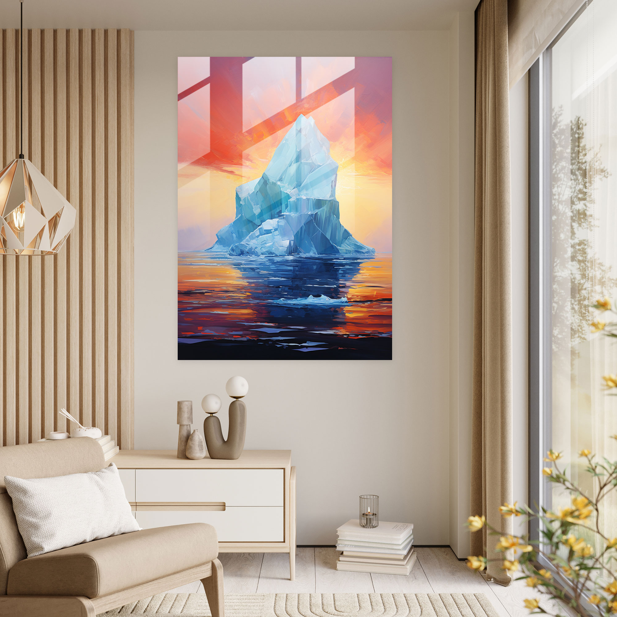 Iceberg Glass Print - Iceberg, Iceberg, Abstract Acrylic Painting, Glass Wall Art